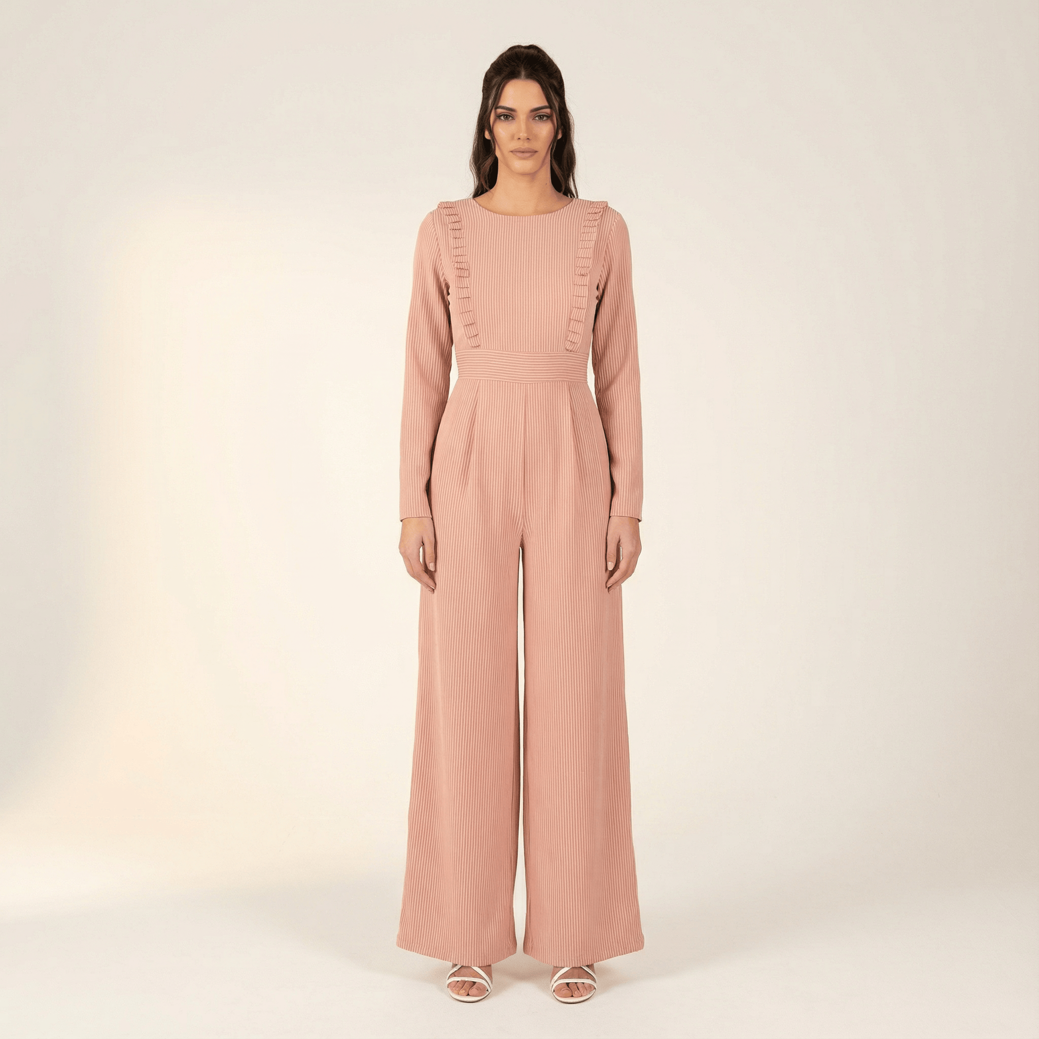 Quincy Blush Striped Ruffle Jumpsuit