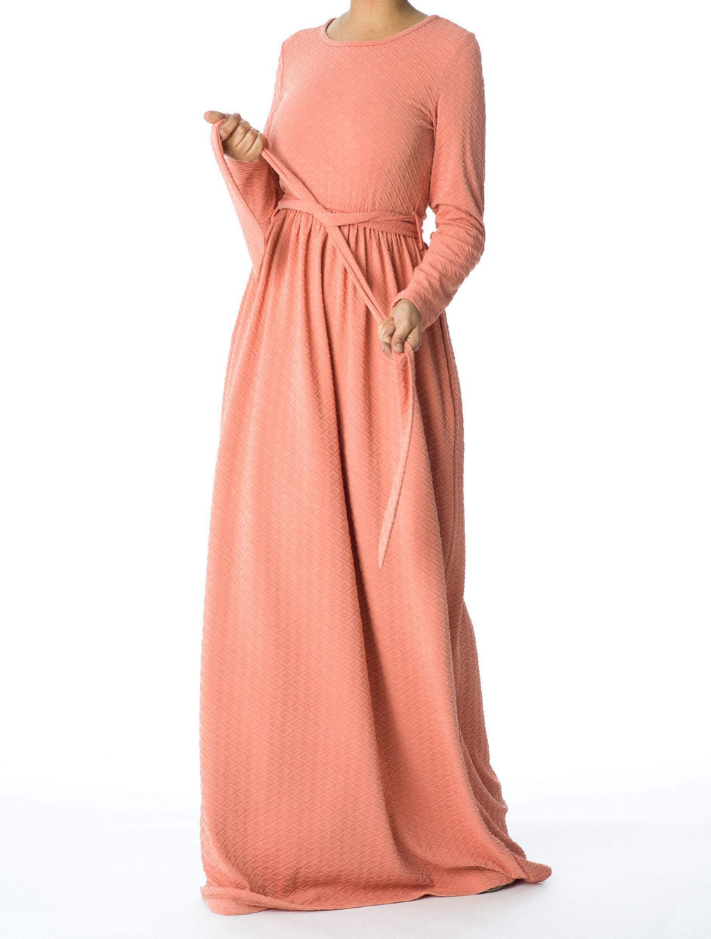 Eleanor Blush Textured Ponte Tie-Waist Maxi Dress