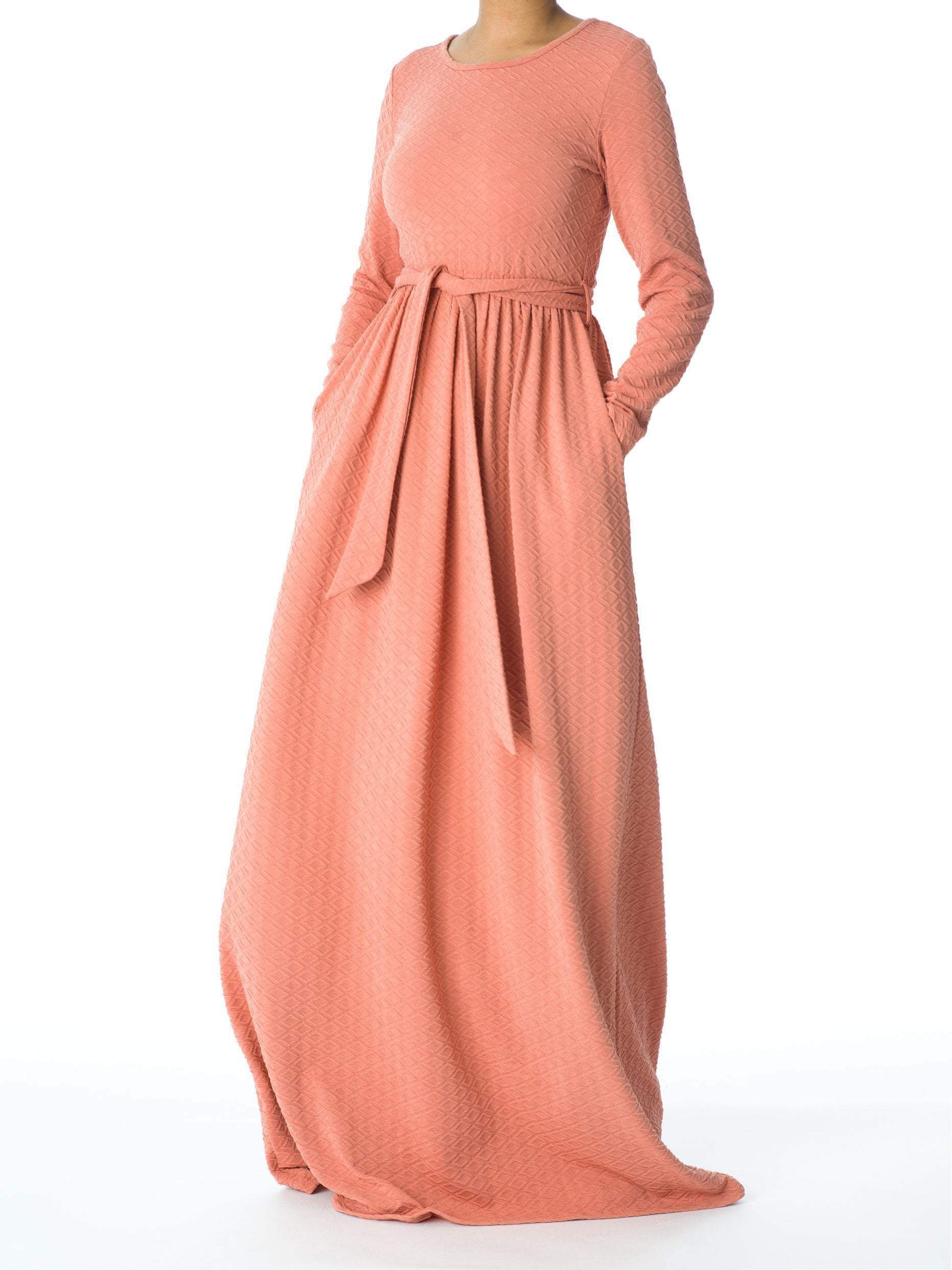Eleanor Blush Textured Ponte Tie-Waist Maxi Dress