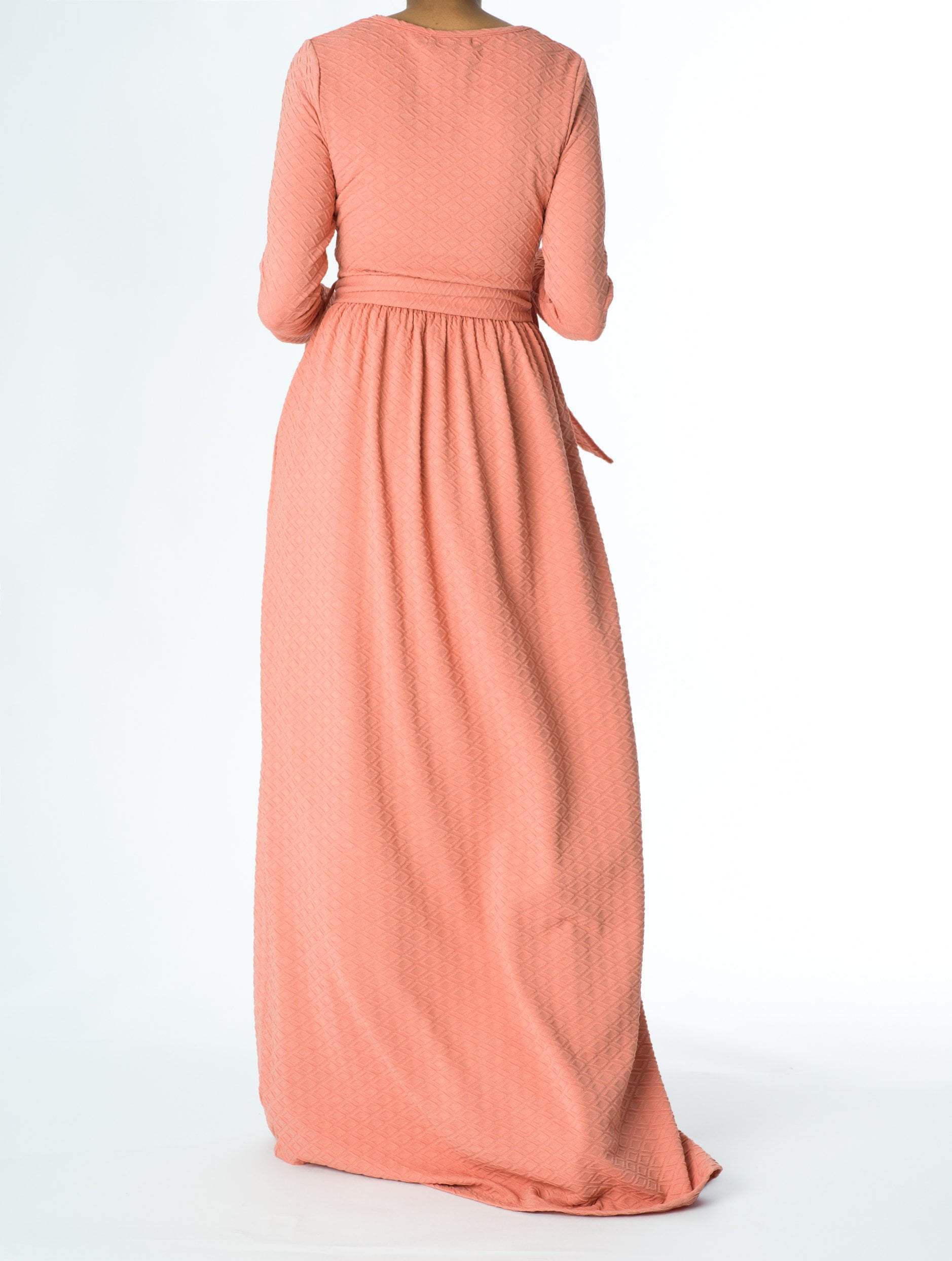 Eleanor Blush Textured Ponte Tie-Waist Maxi Dress