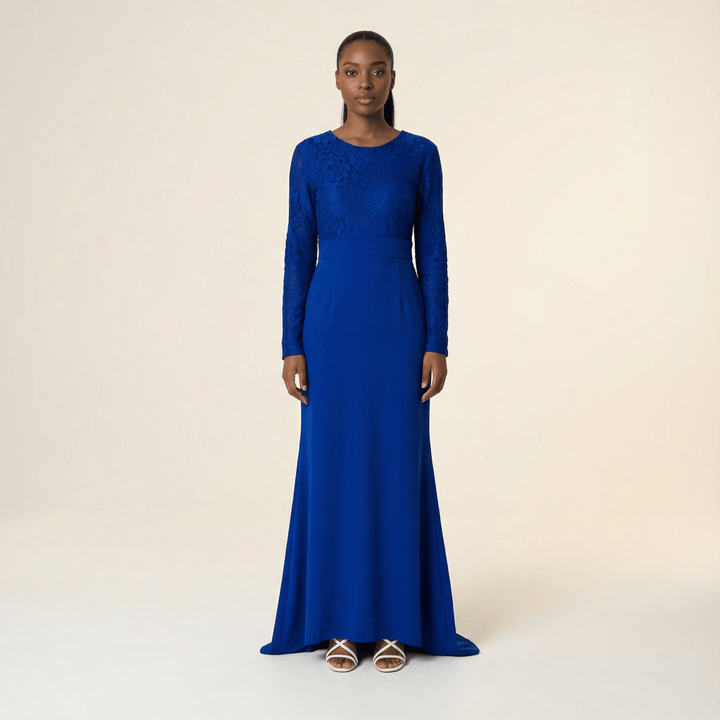 Arlo Royal Blue Bow-Tie Lace Maxi Dress