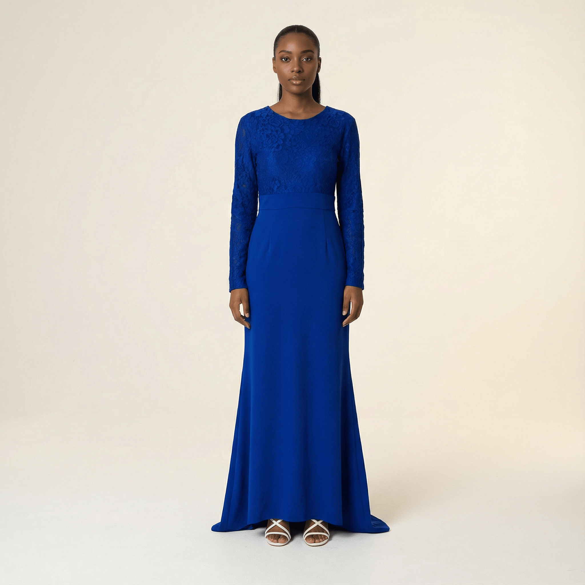 Arlo Royal Blue Bow-Tie Lace Maxi Dress