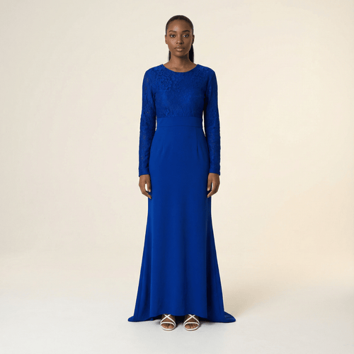 Arlo Royal Blue Bow-Tie Lace Maxi Dress