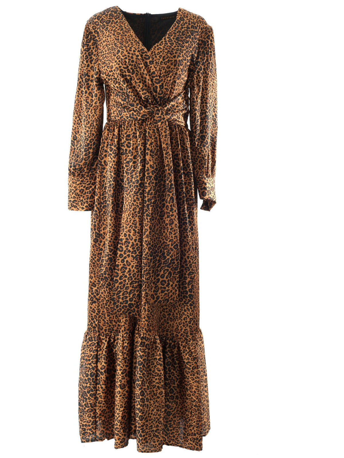 Amelie Modest Cheetah Satin Maxi Dress