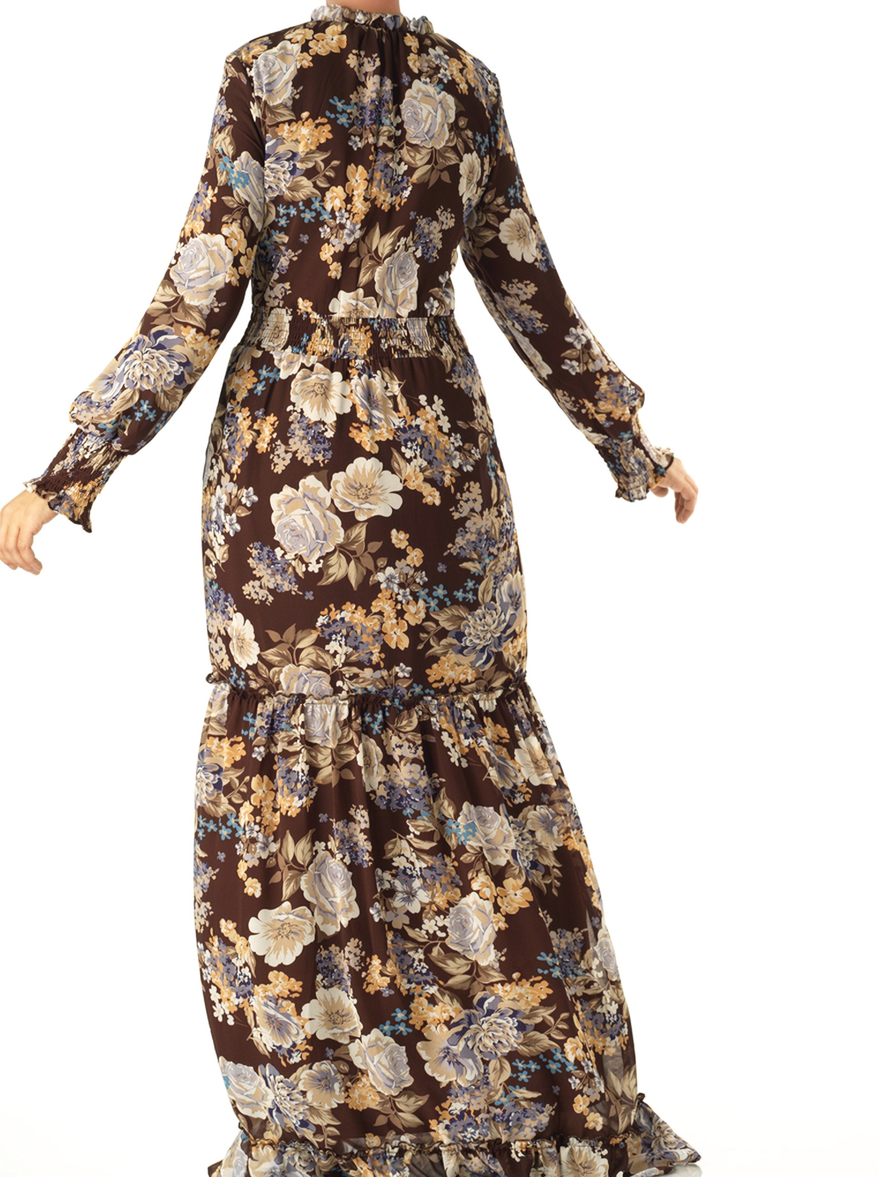 Sophie Brown Floral Smocked Maxi Dress