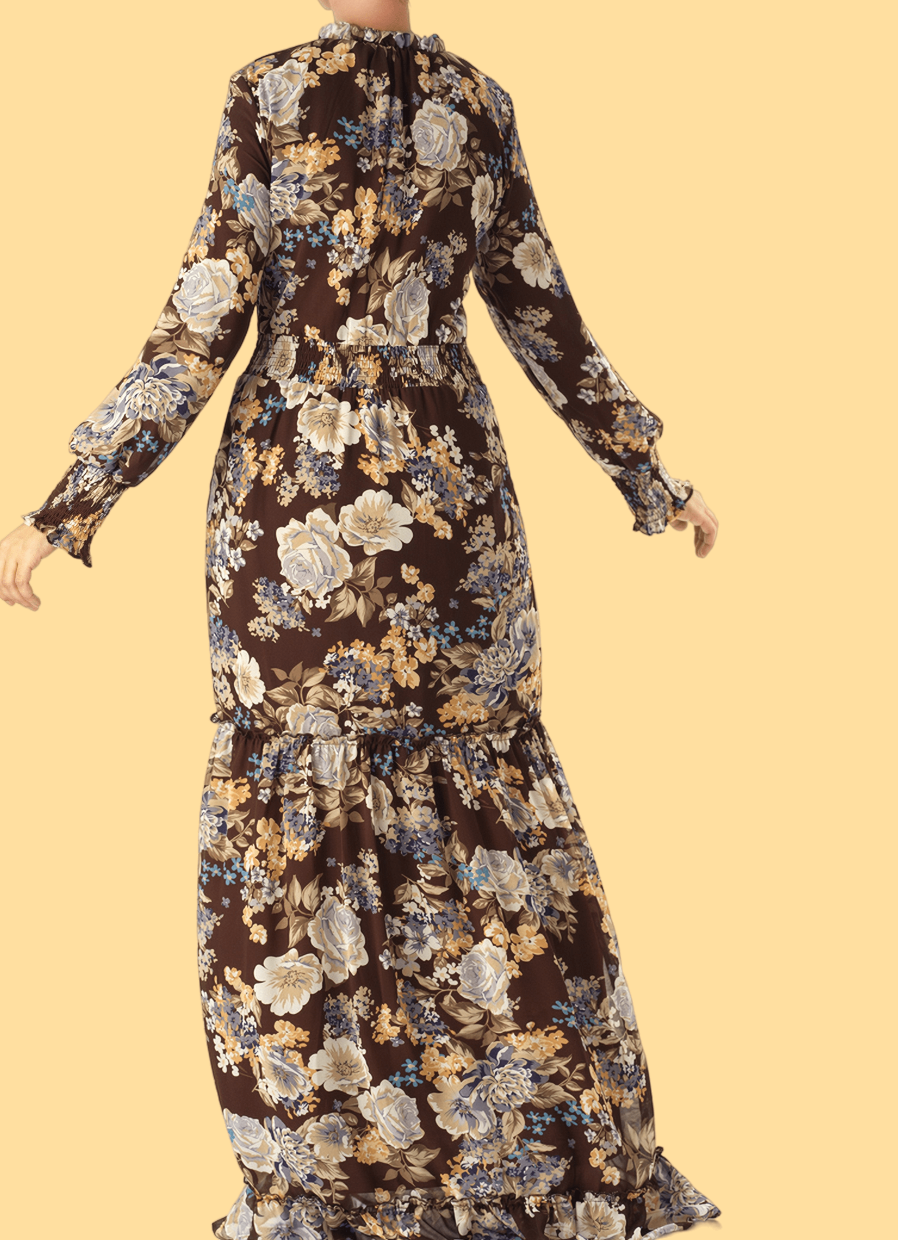 Sophie Brown Floral Smocked Maxi Dress