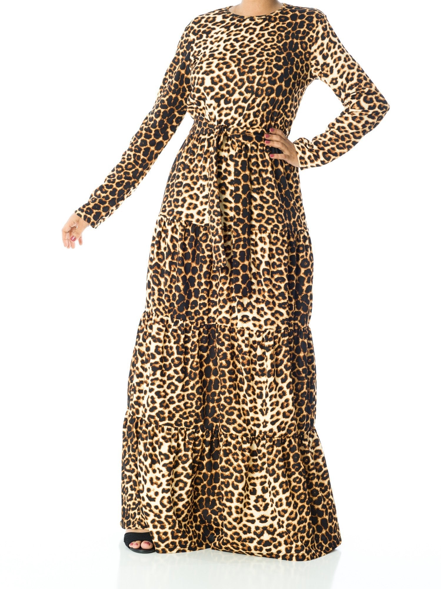 Matilda Brown Leopard-Print Tiered Dress