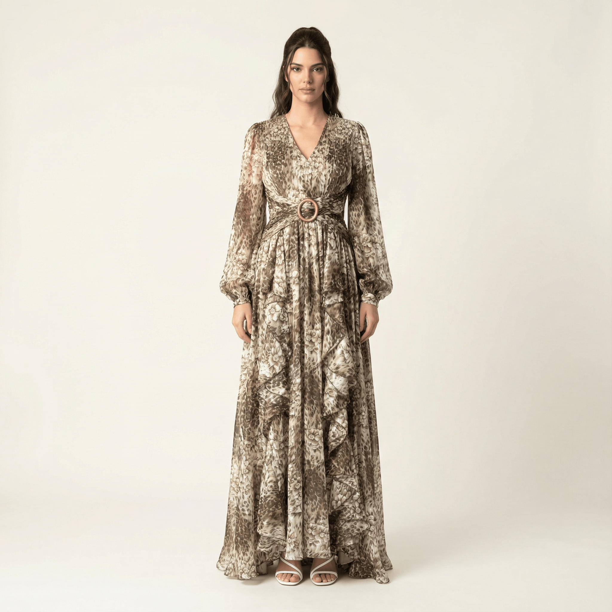 Ensley Chestnut Cheetah Floral Maxi Dress