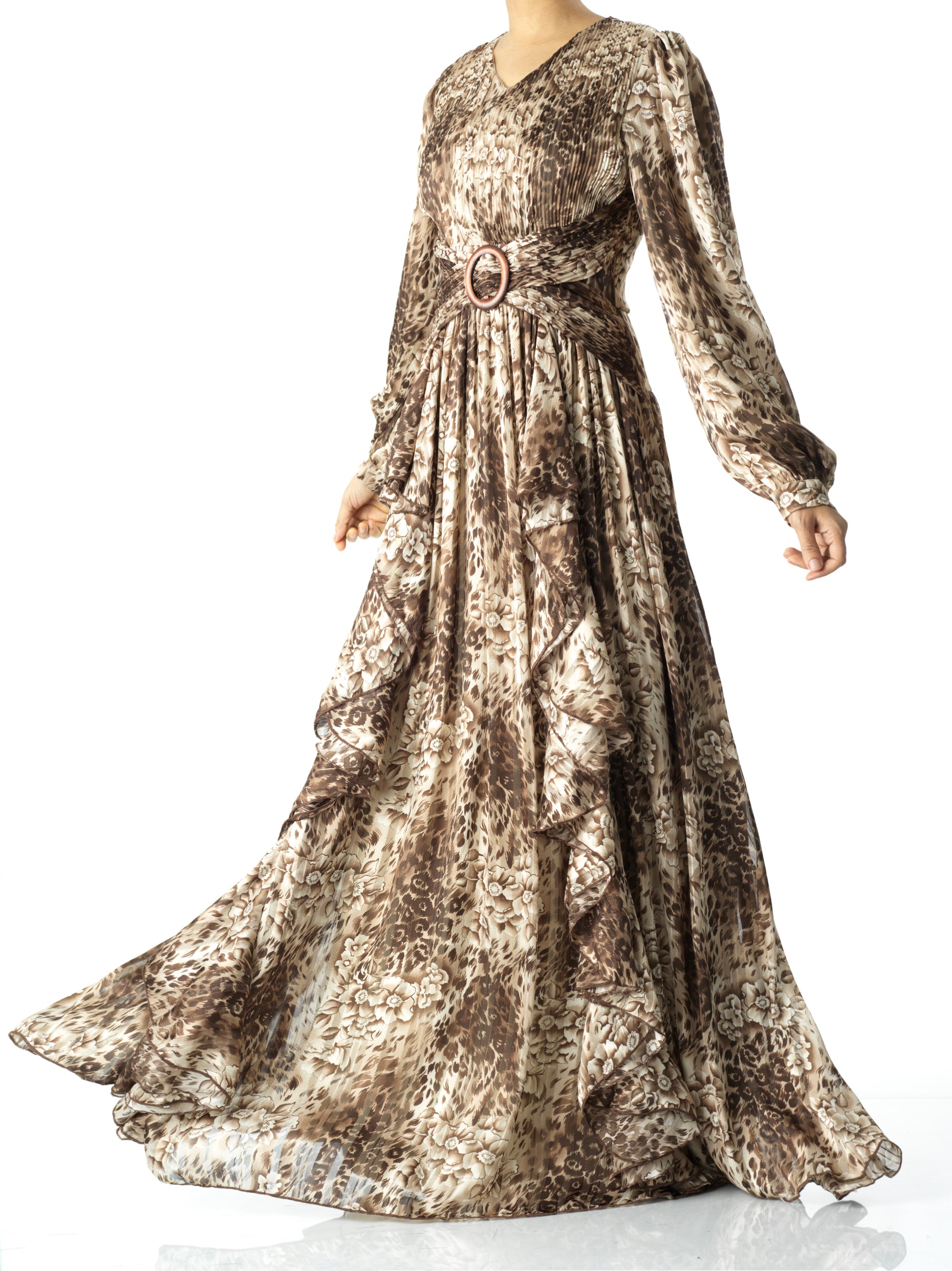 Ensley Chestnut Cheetah Floral Maxi Dress