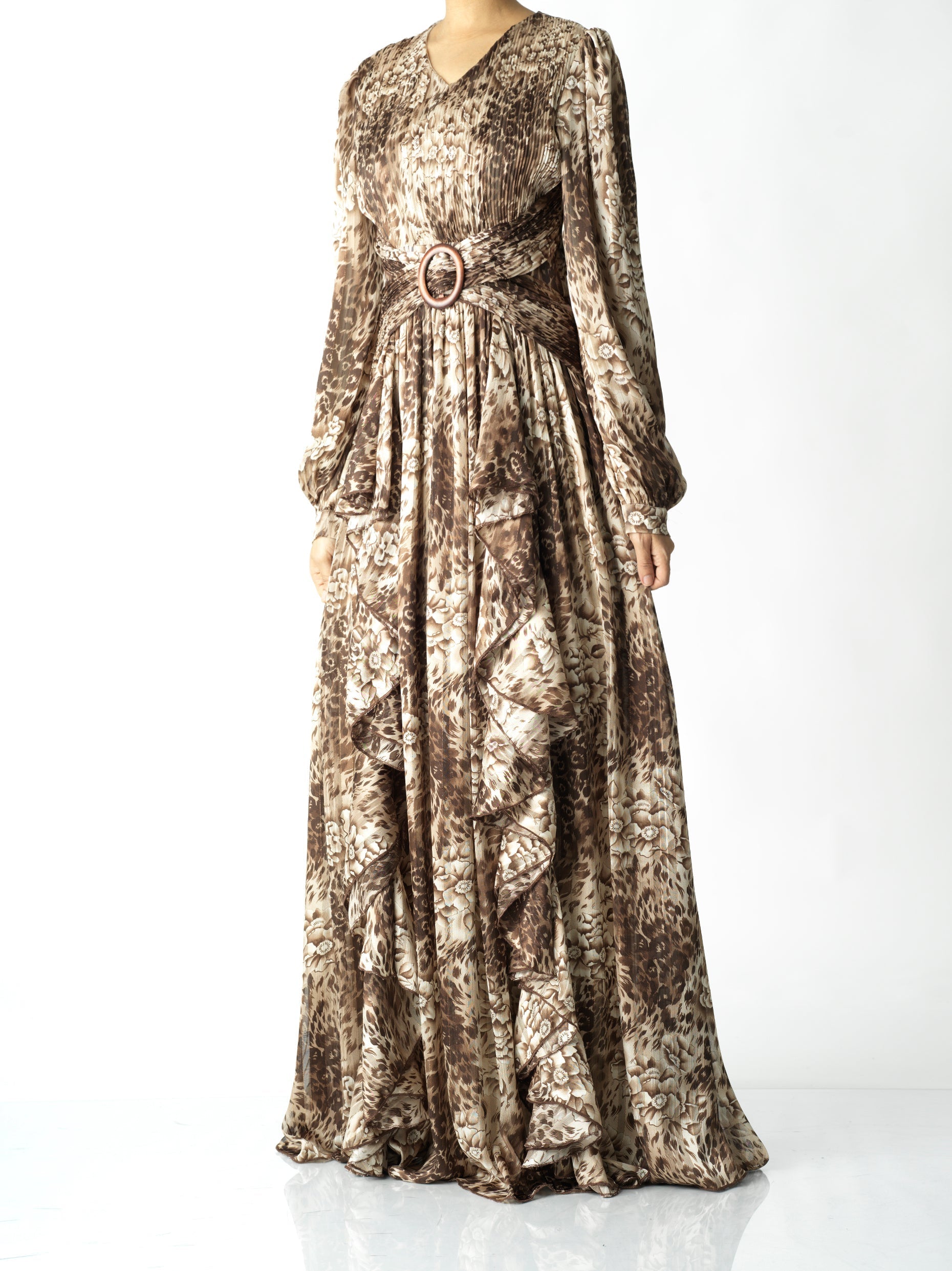 Ensley Chestnut Cheetah Floral Maxi Dress