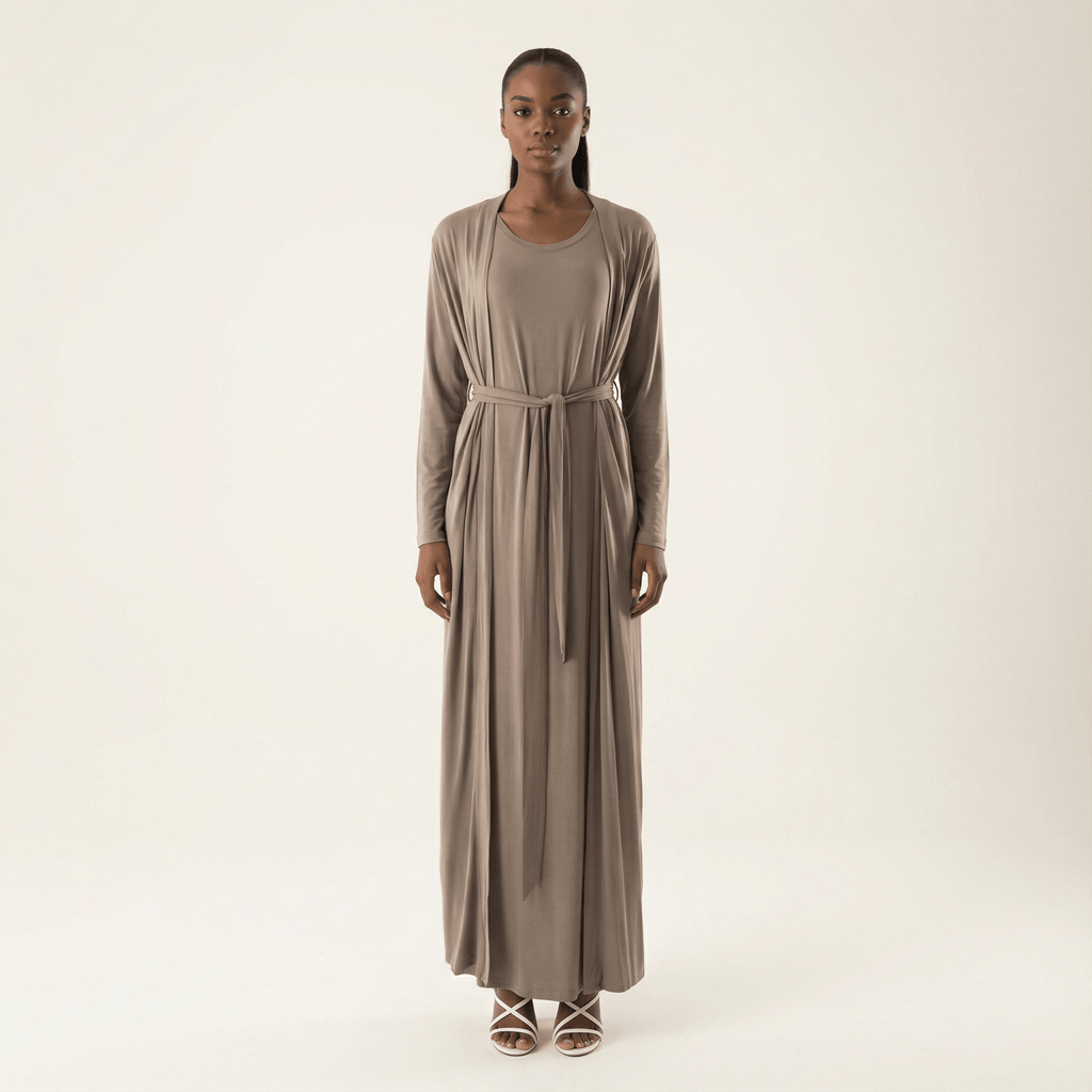 Belle Chestnut Jersey Maxi & Cardigan Set