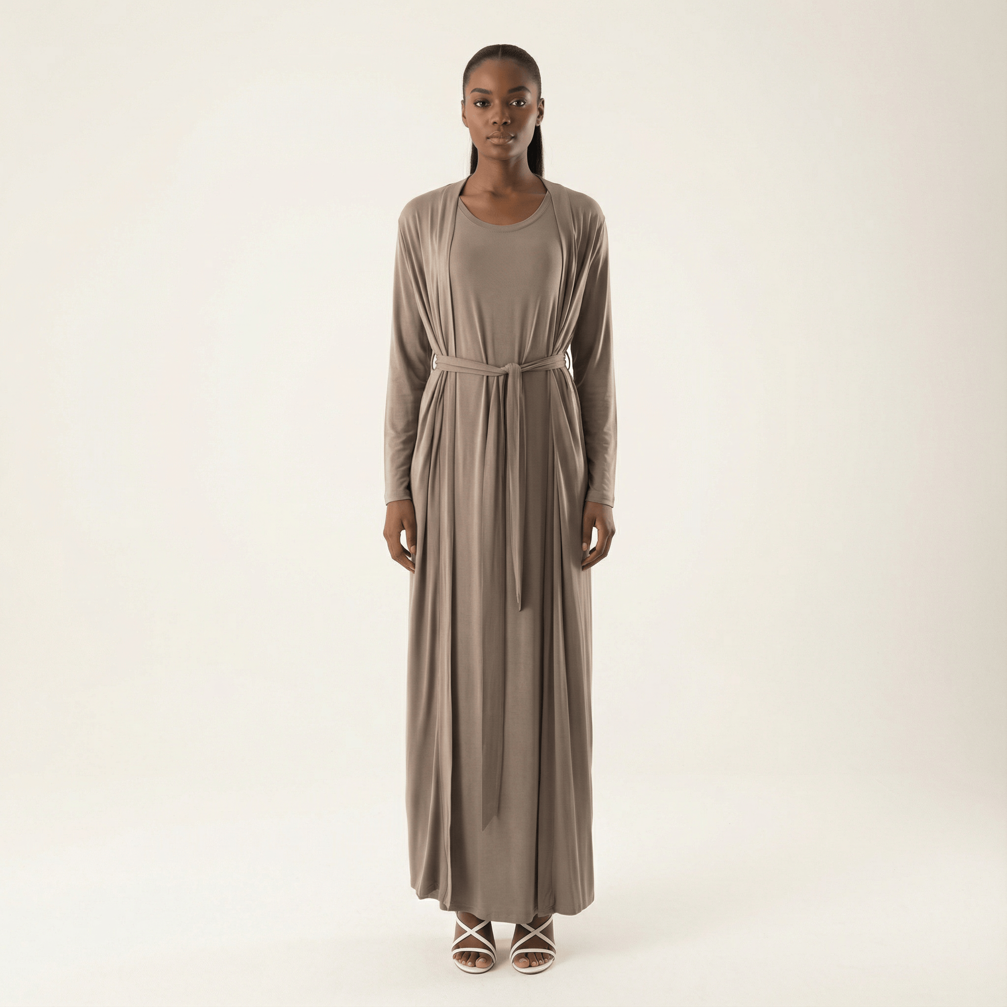 Belle Chestnut Jersey Maxi & Cardigan Set