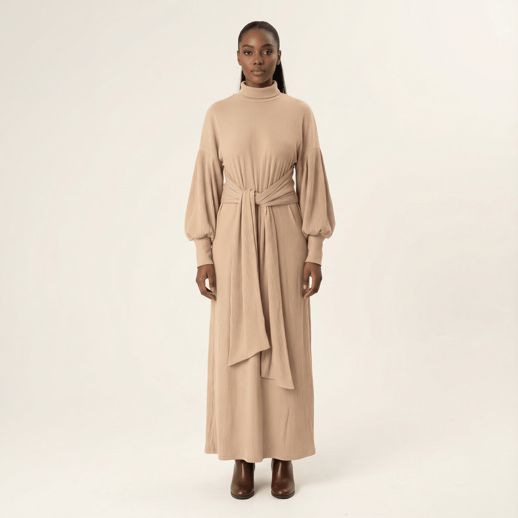 Anais Chia Ribbed Turtleneck Sweater Dress
