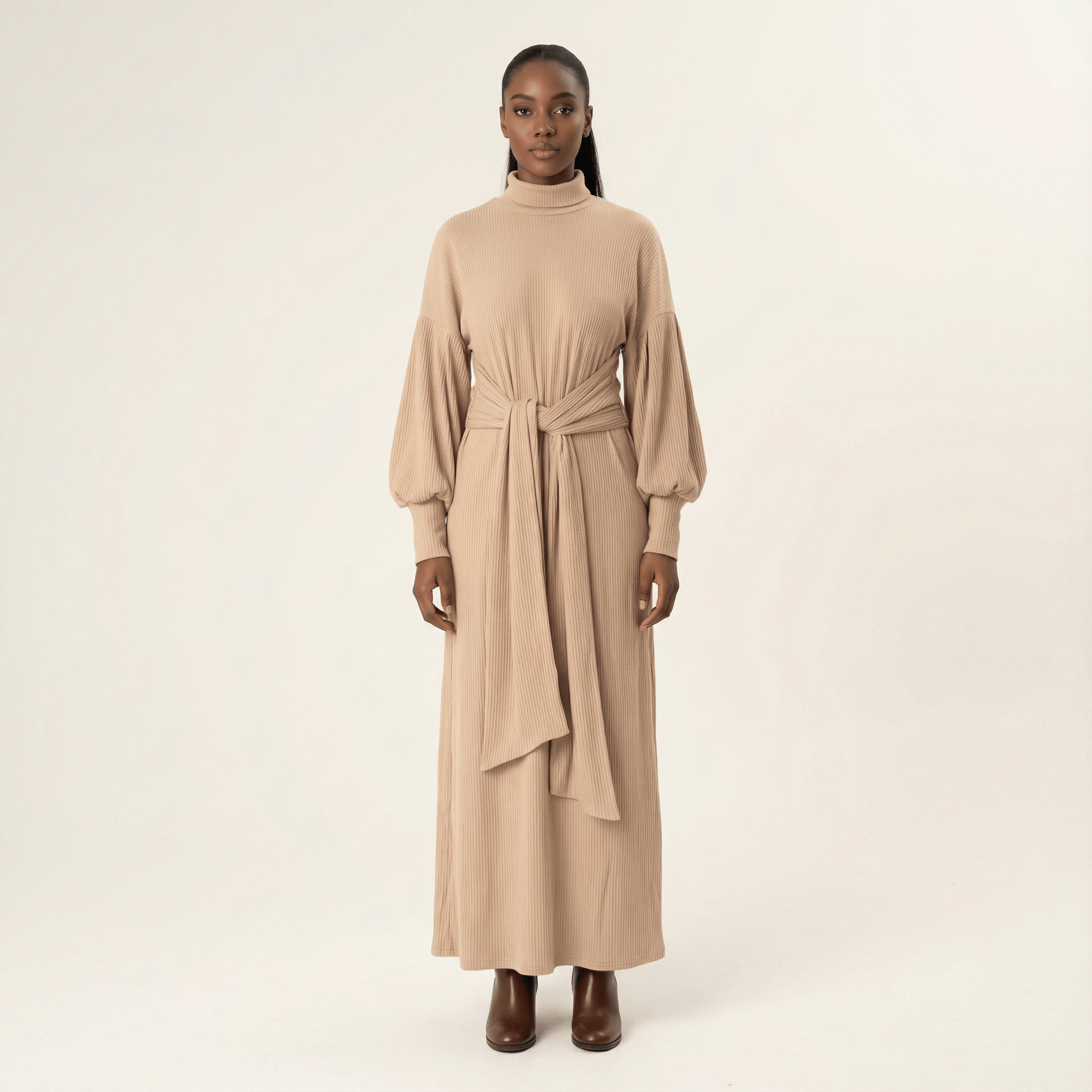Anais Chia Ribbed Turtleneck Sweater Dress
