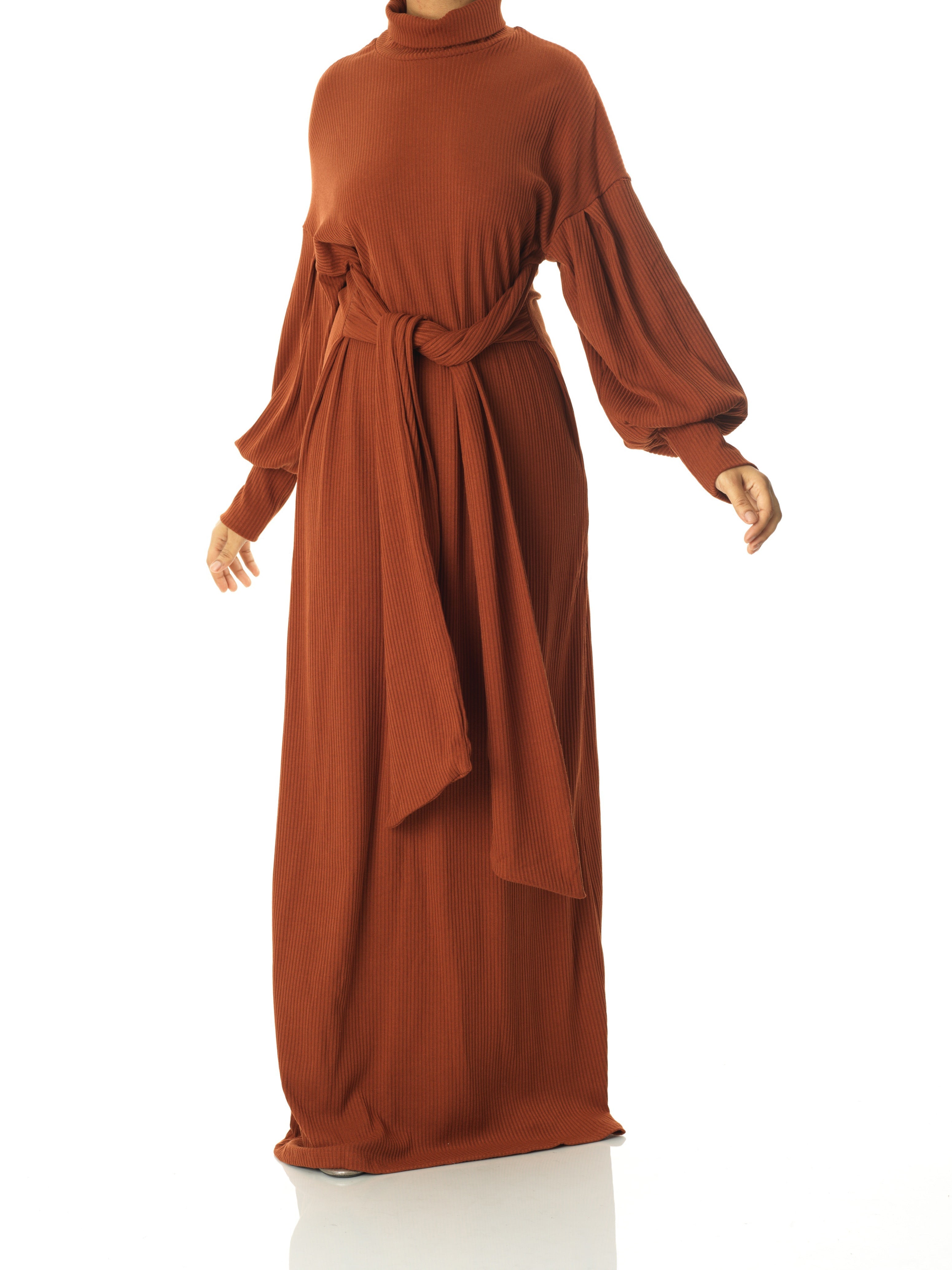 Vesper Cinnamon Ribbed Turtleneck Sweater Dress