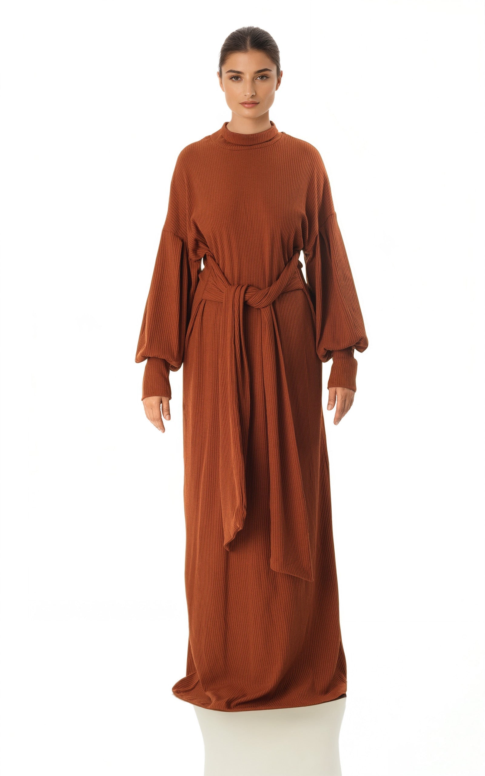 Vesper Cinnamon Ribbed Turtleneck Sweater Dress