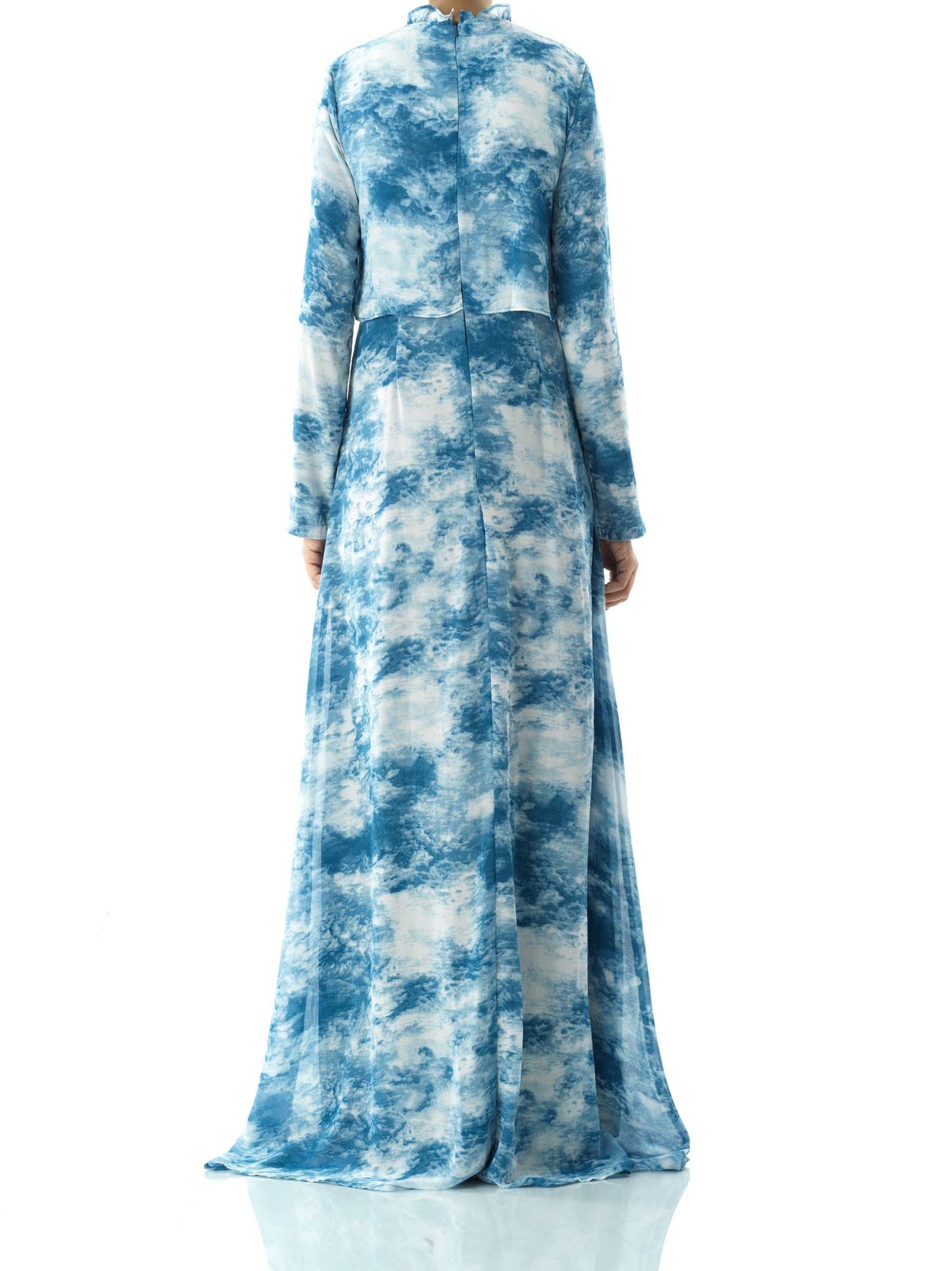 Vale Cloud Print Chiffon Maxi Dress