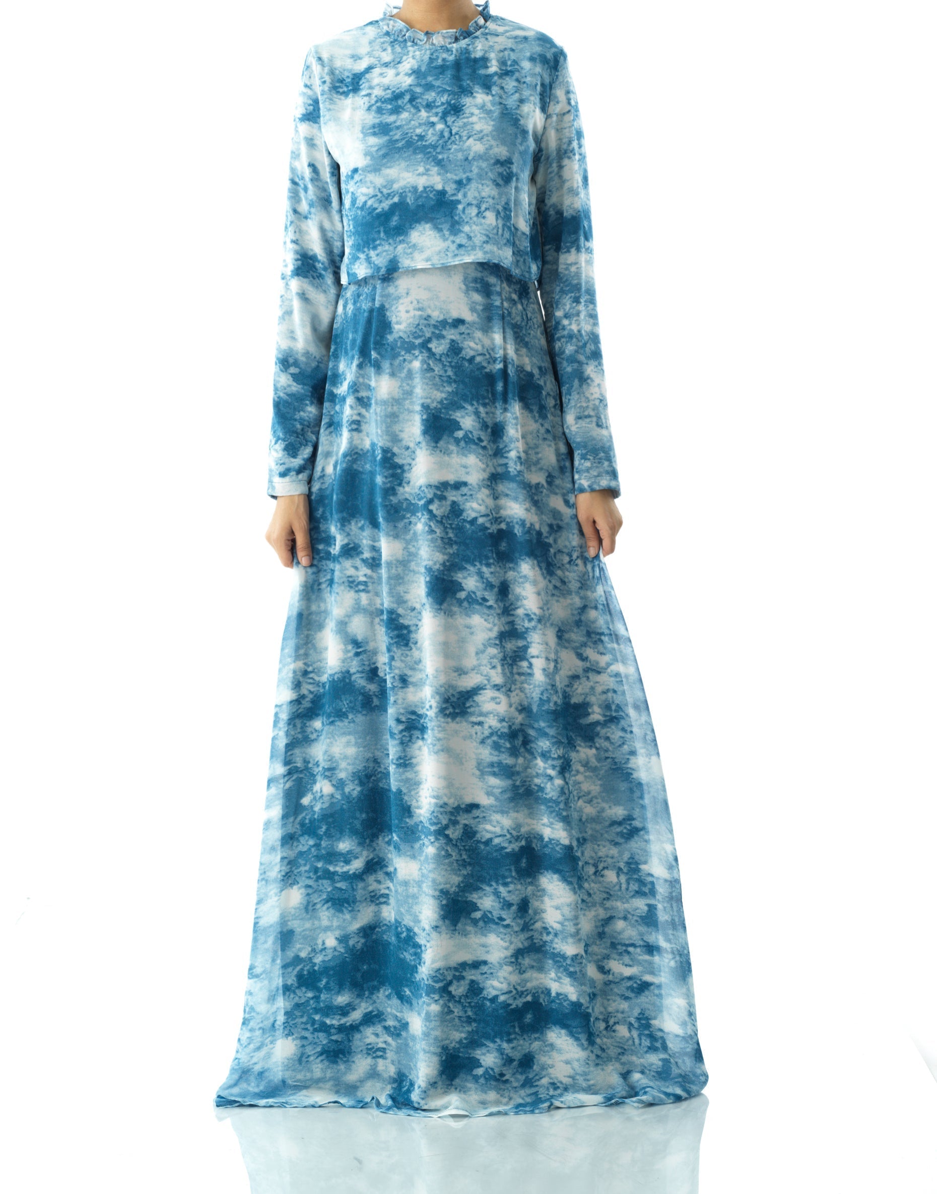 Vale Cloud Print Chiffon Maxi Dress
