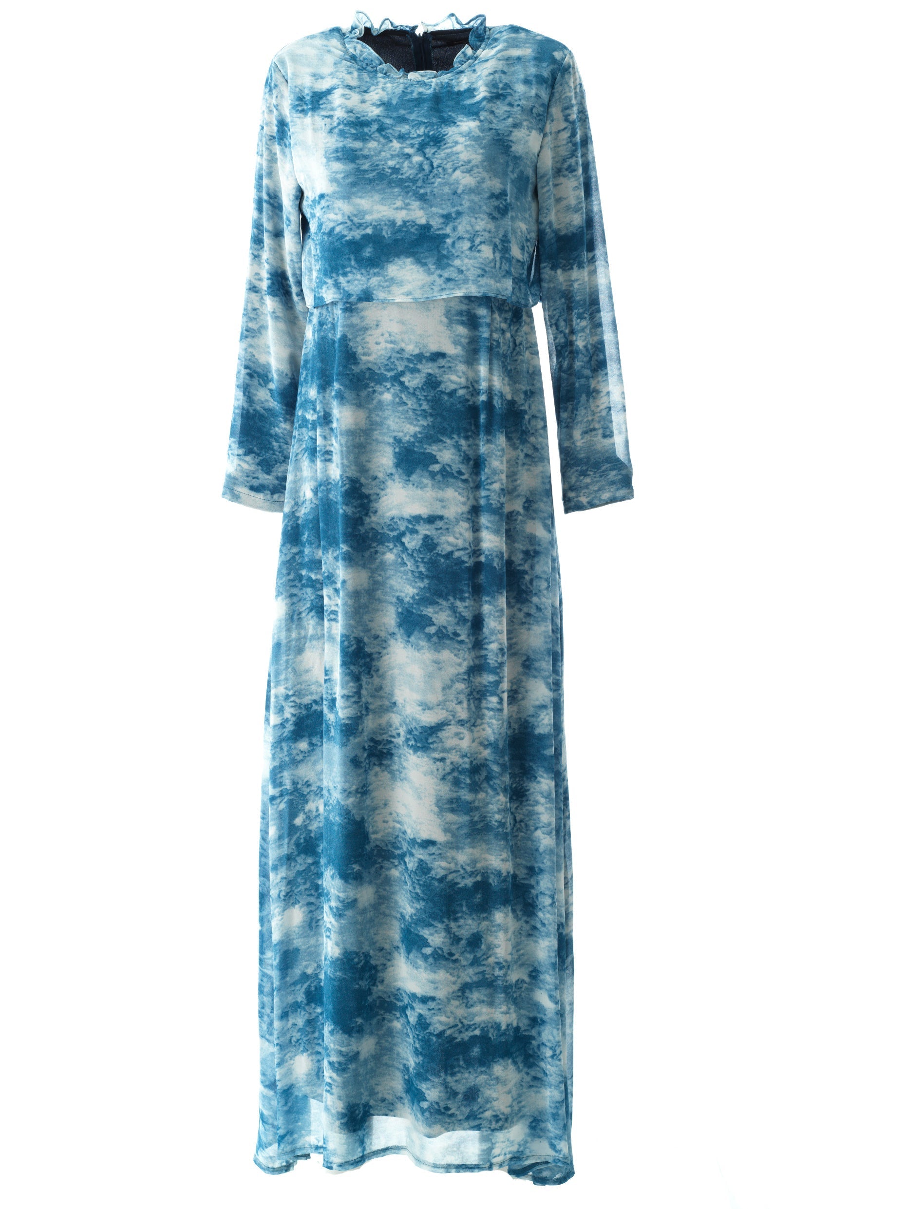 Vale Cloud Print Chiffon Maxi Dress