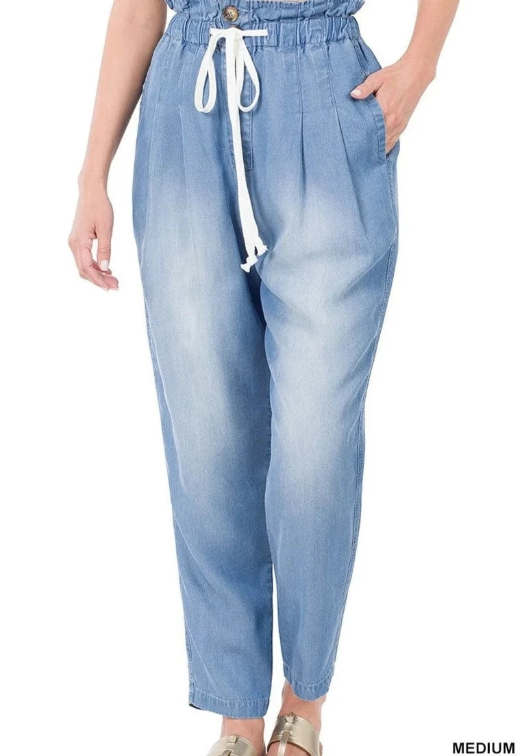 Sasha Light Blue Chambray Paperbag Trousers