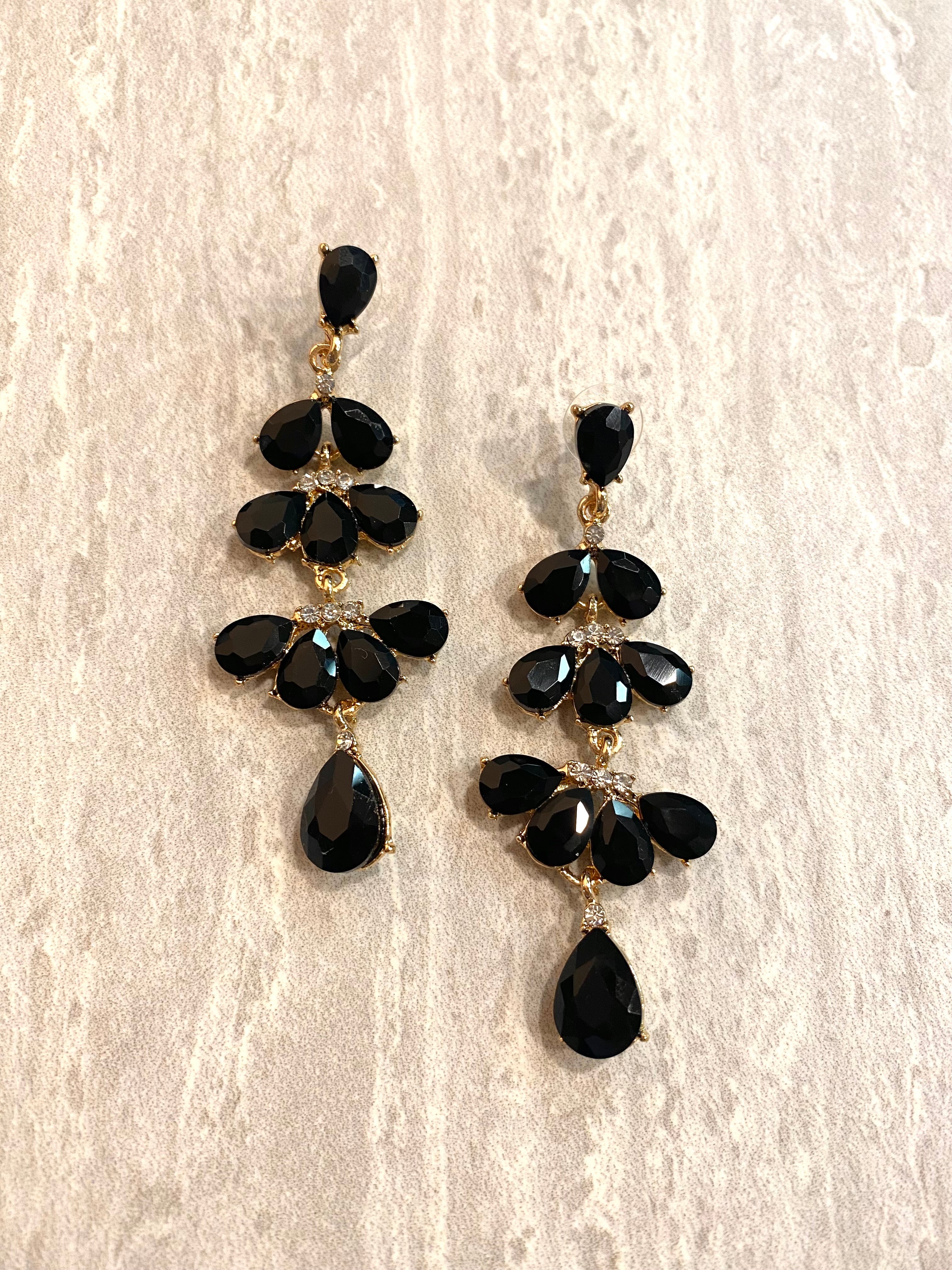 Reagan Black Crystal Floral Earrings
