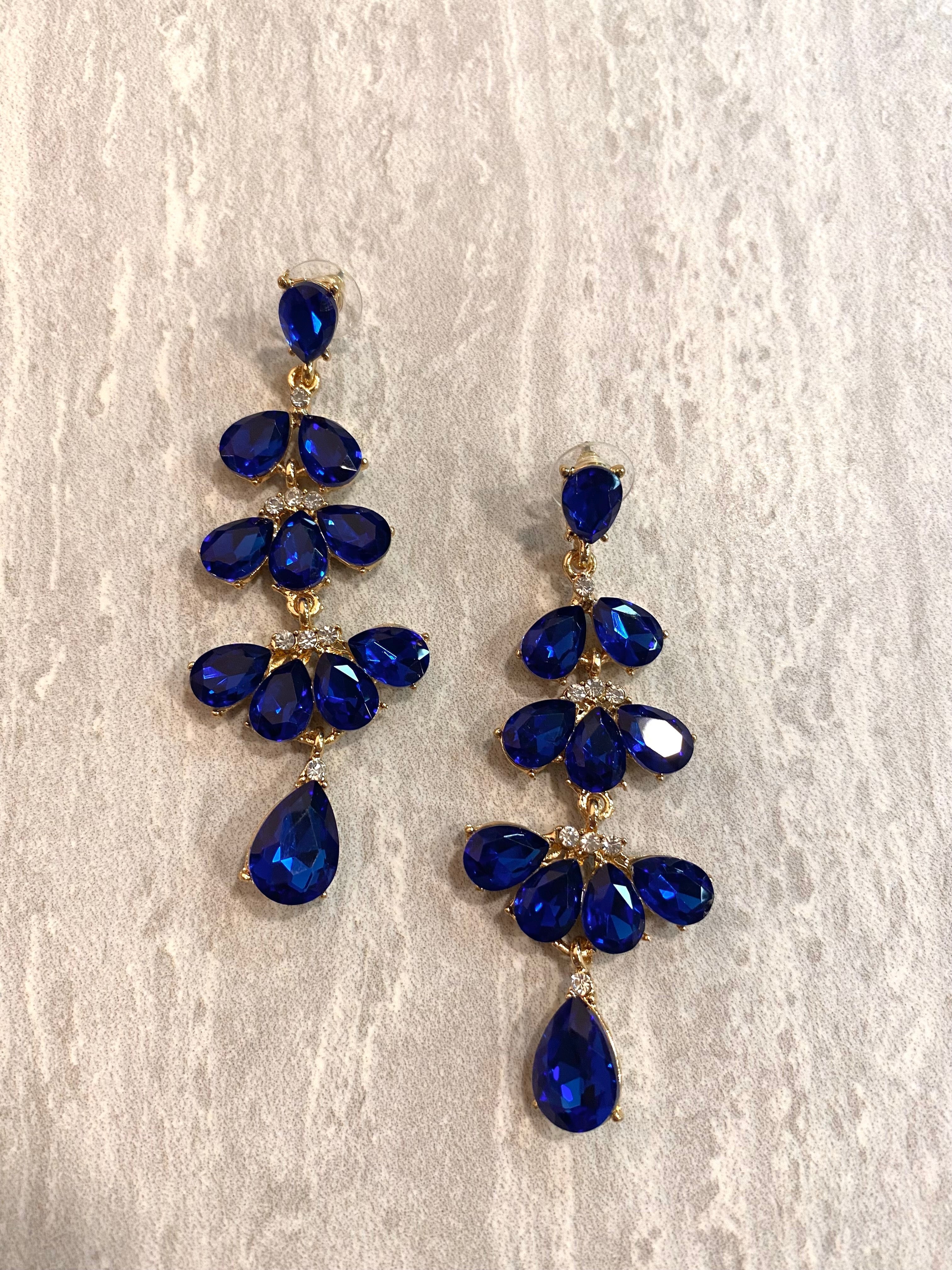 Reagan Blue Crystal Floral Earrings