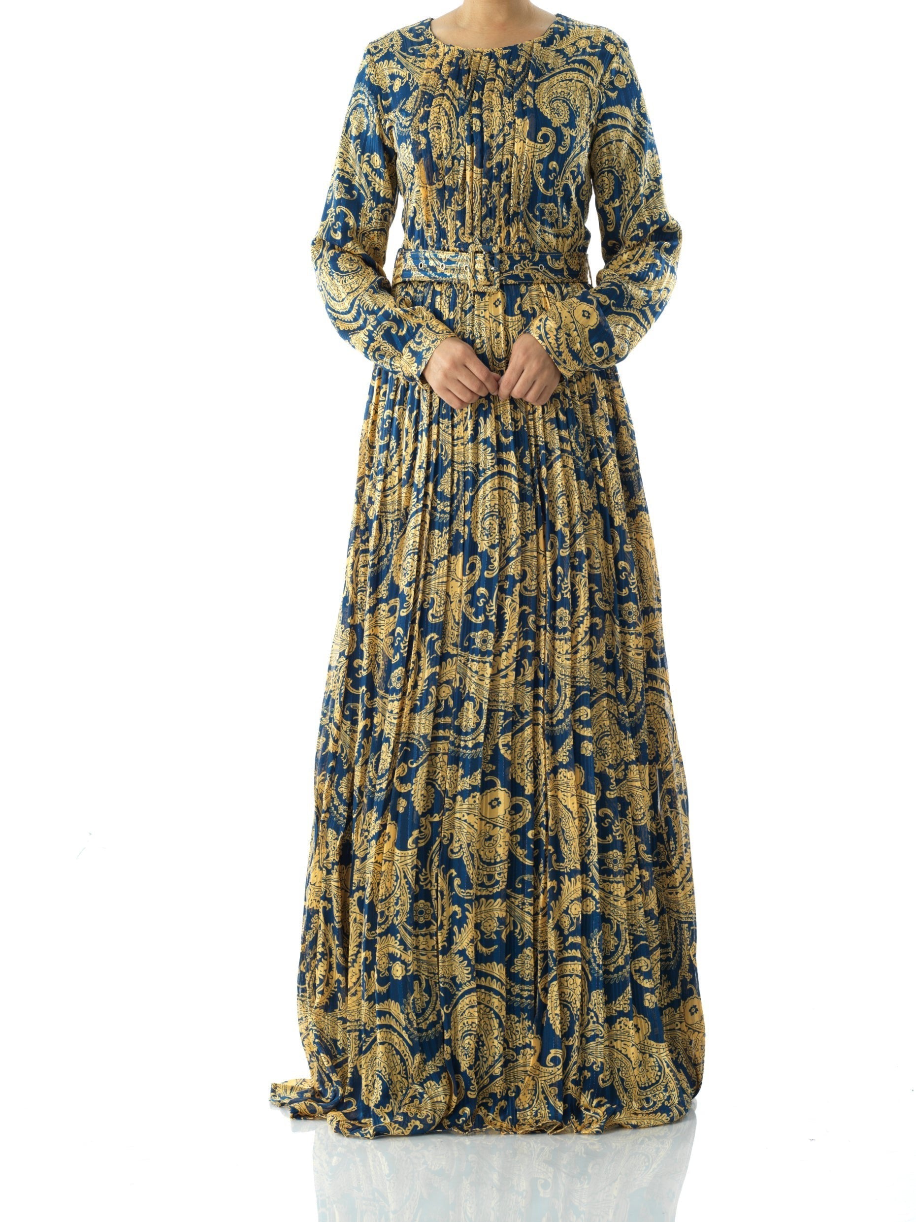 Ashton Navy Print Chiffon Shimmer Maxi Dress
