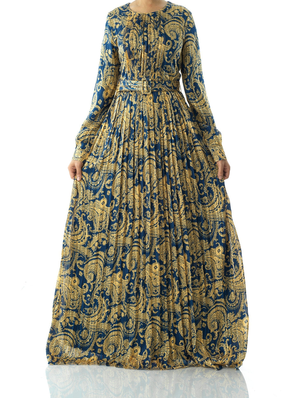 Ashton Navy Print Chiffon Shimmer Maxi Dress