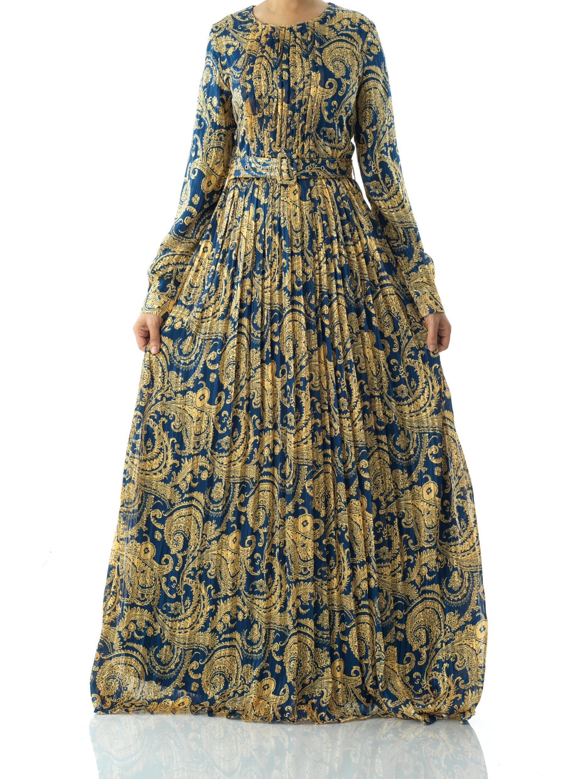 Ashton Navy Print Chiffon Shimmer Maxi Dress