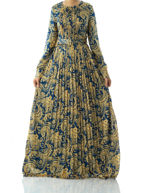 Ashton Navy Print Chiffon Shimmer Maxi Dress