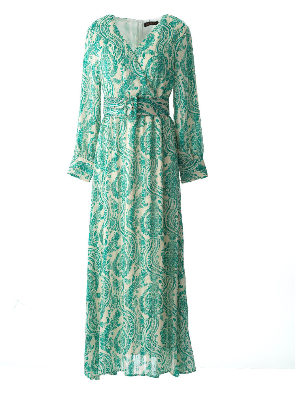Marlow Teal Print V-Neck Chiffon Maxi Dress