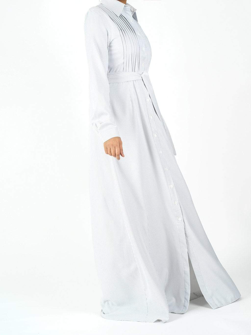 Kinsley Gray Striped Button-Down Maxi Dress