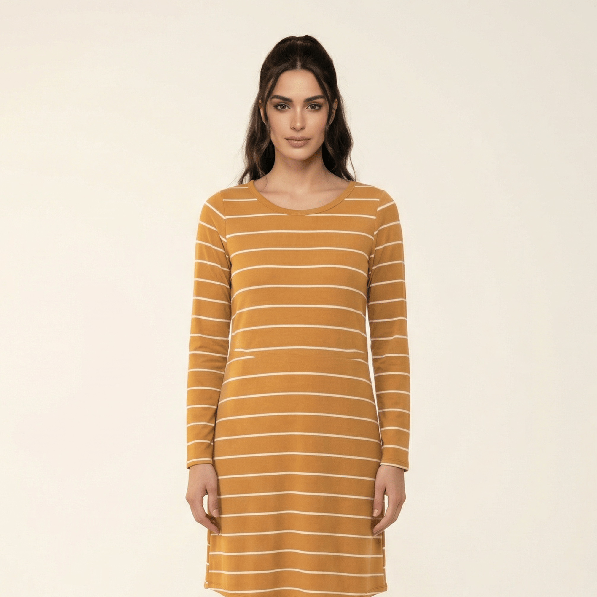 Halle Mustard Striped Cotton Midi Top
