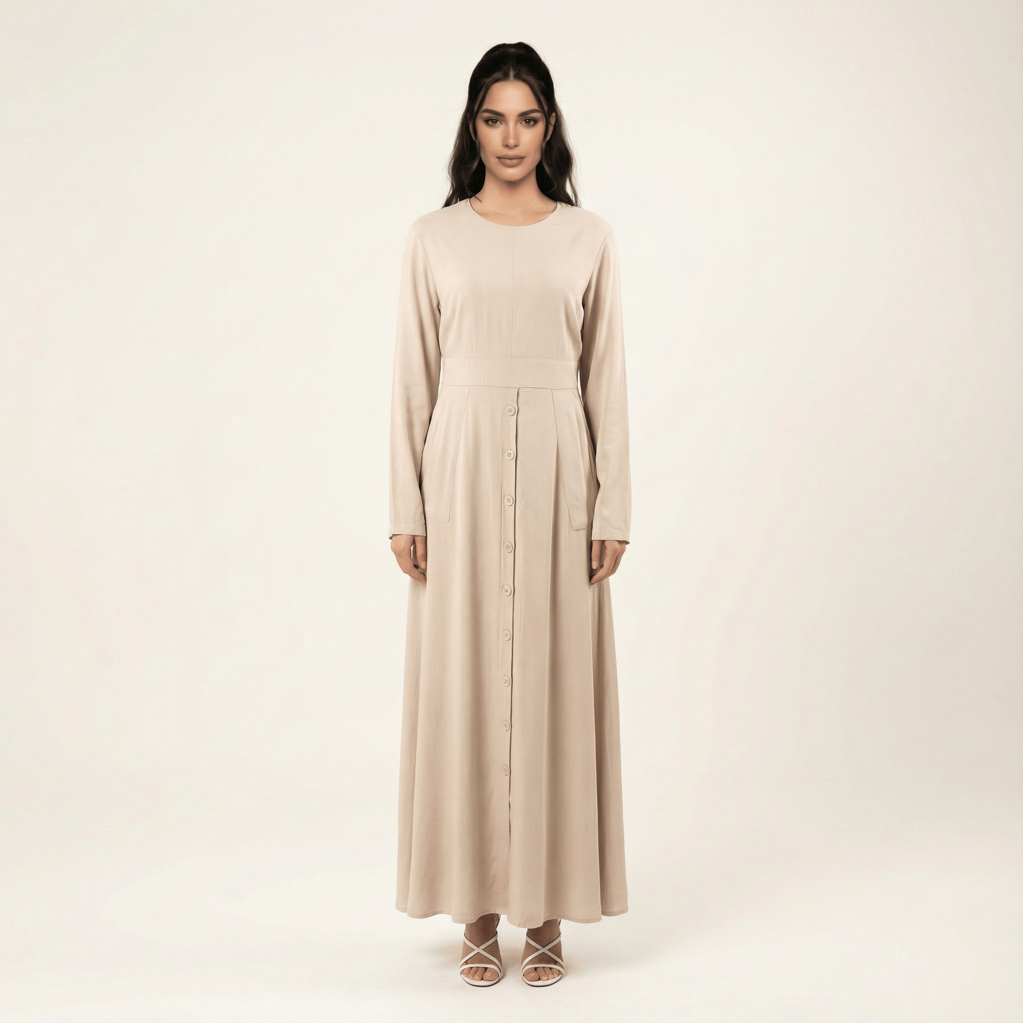 Fenwick Cream Button-Down Modal Maxi Dress