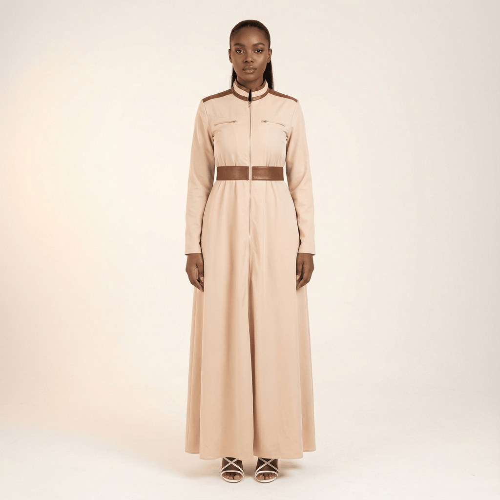 Hadley Cream Faux-Leather Detail Maxi Dress