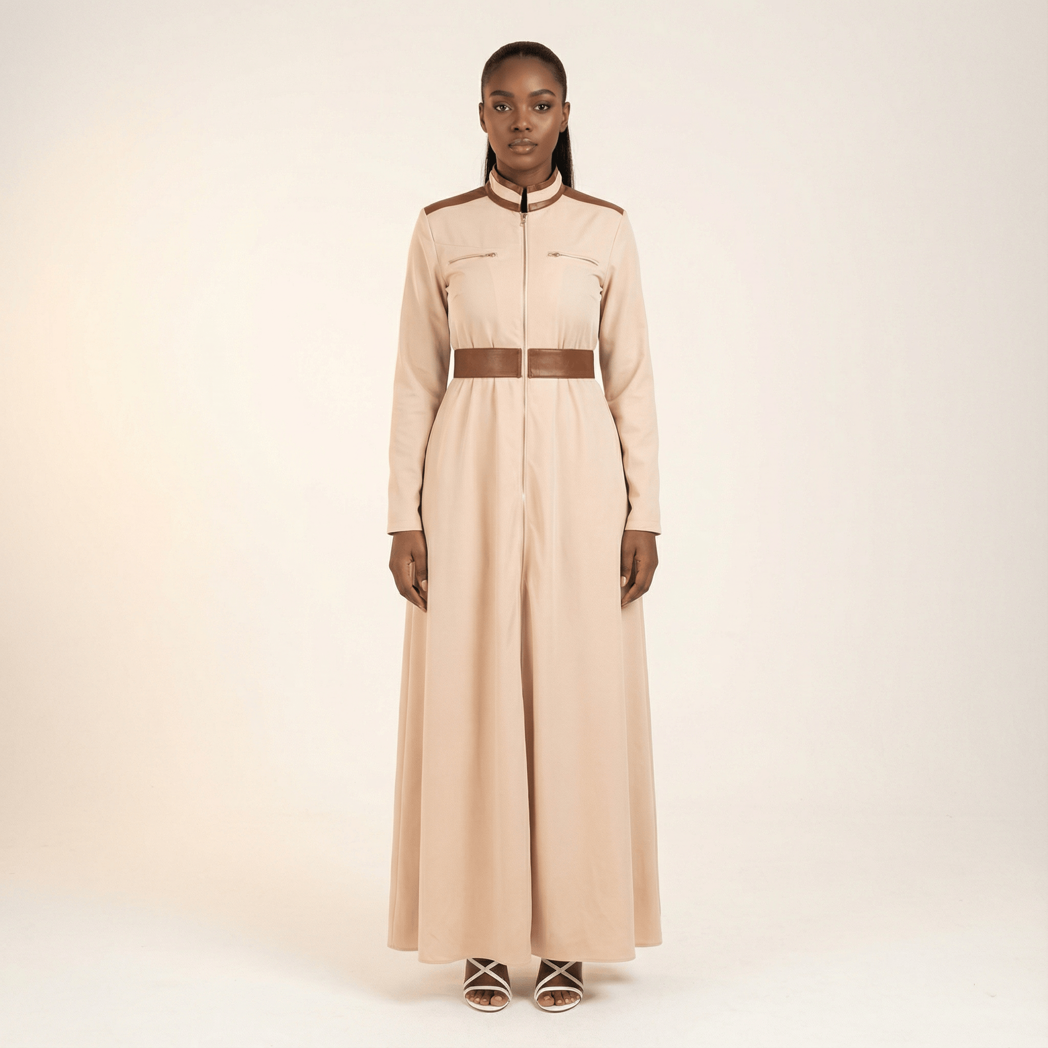Hadley Cream Faux-Leather Detail Maxi Dress