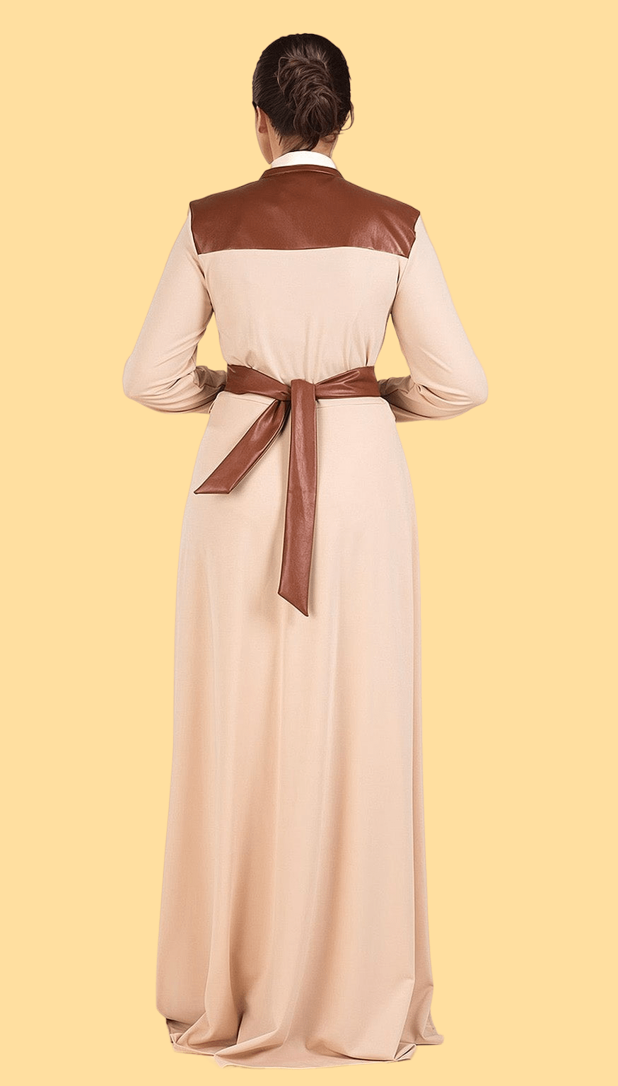 Hadley Cream Faux-Leather Detail Maxi Dress