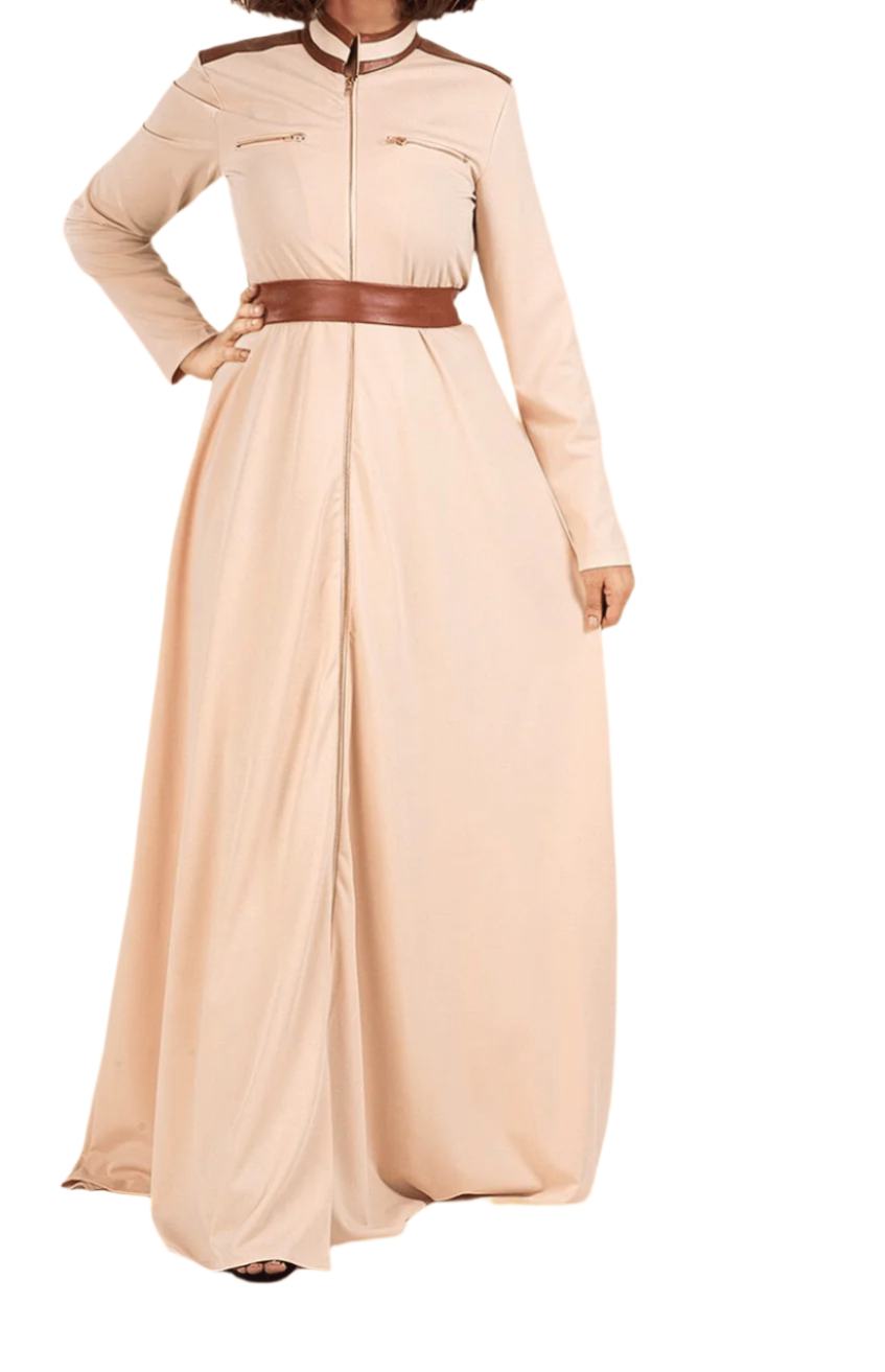 Hadley Cream Faux-Leather Detail Maxi Dress
