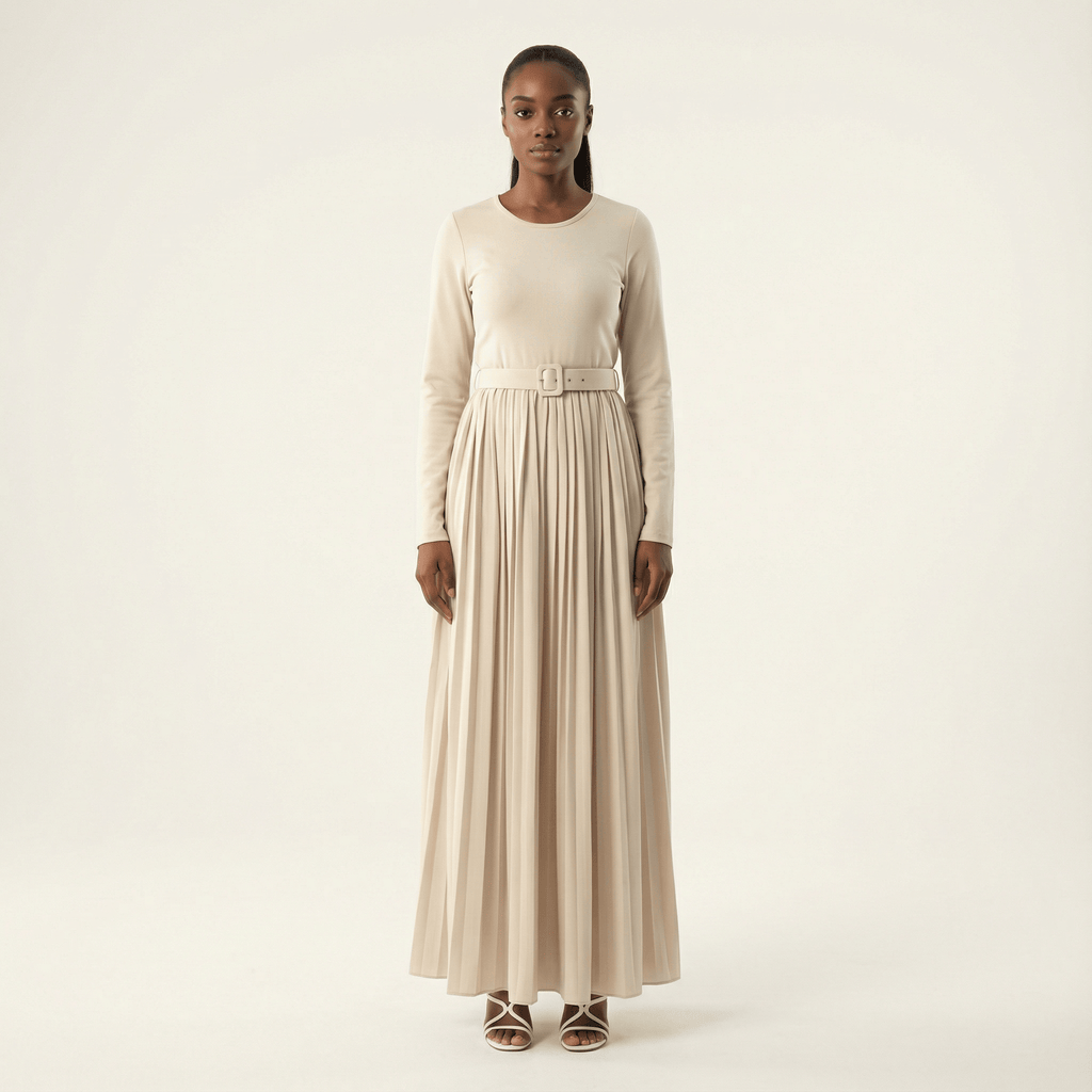 Elise Cream Pleated Ponte Maxi Dress