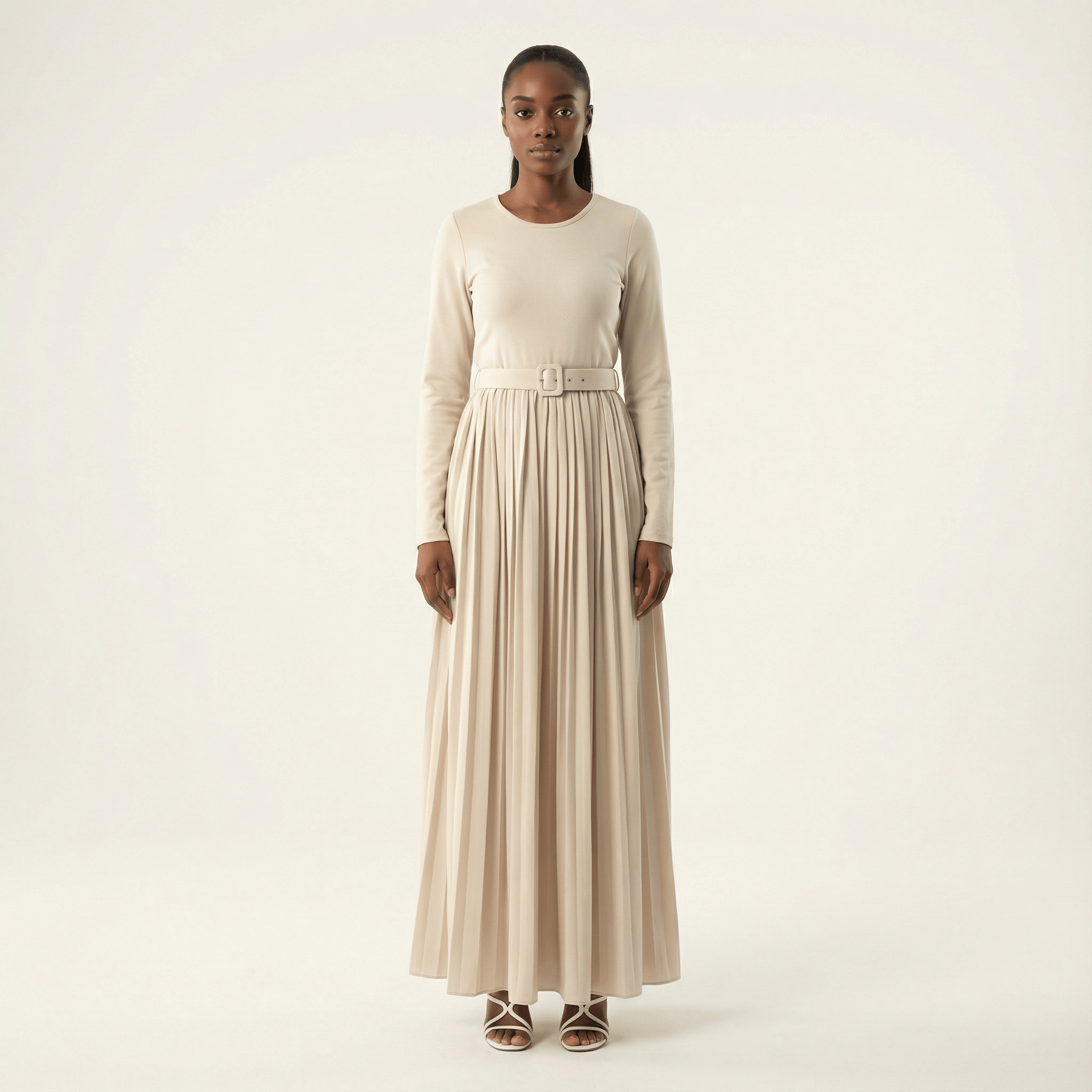 Elise Cream Pleated Ponte Maxi Dress