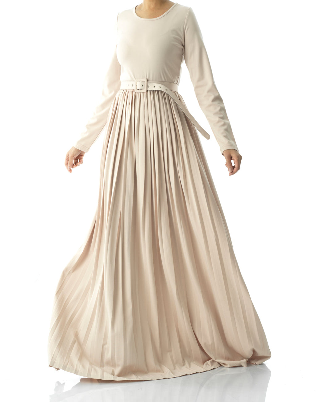 Elise Cream Pleated Ponte Maxi Dress