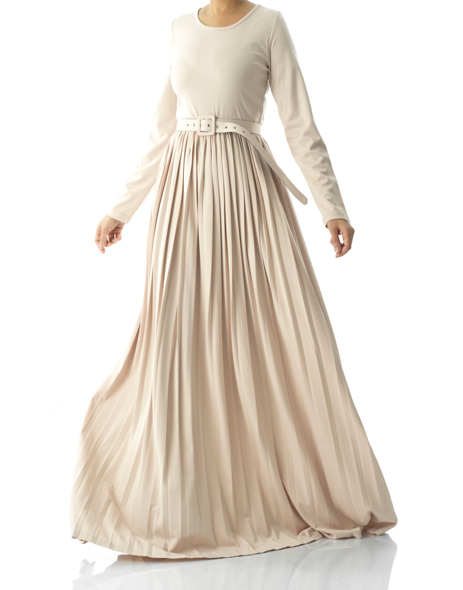 Elise Cream Pleated Ponte Maxi Dress