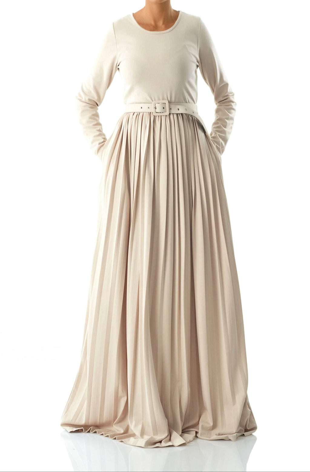 Elise Cream Pleated Ponte Maxi Dress