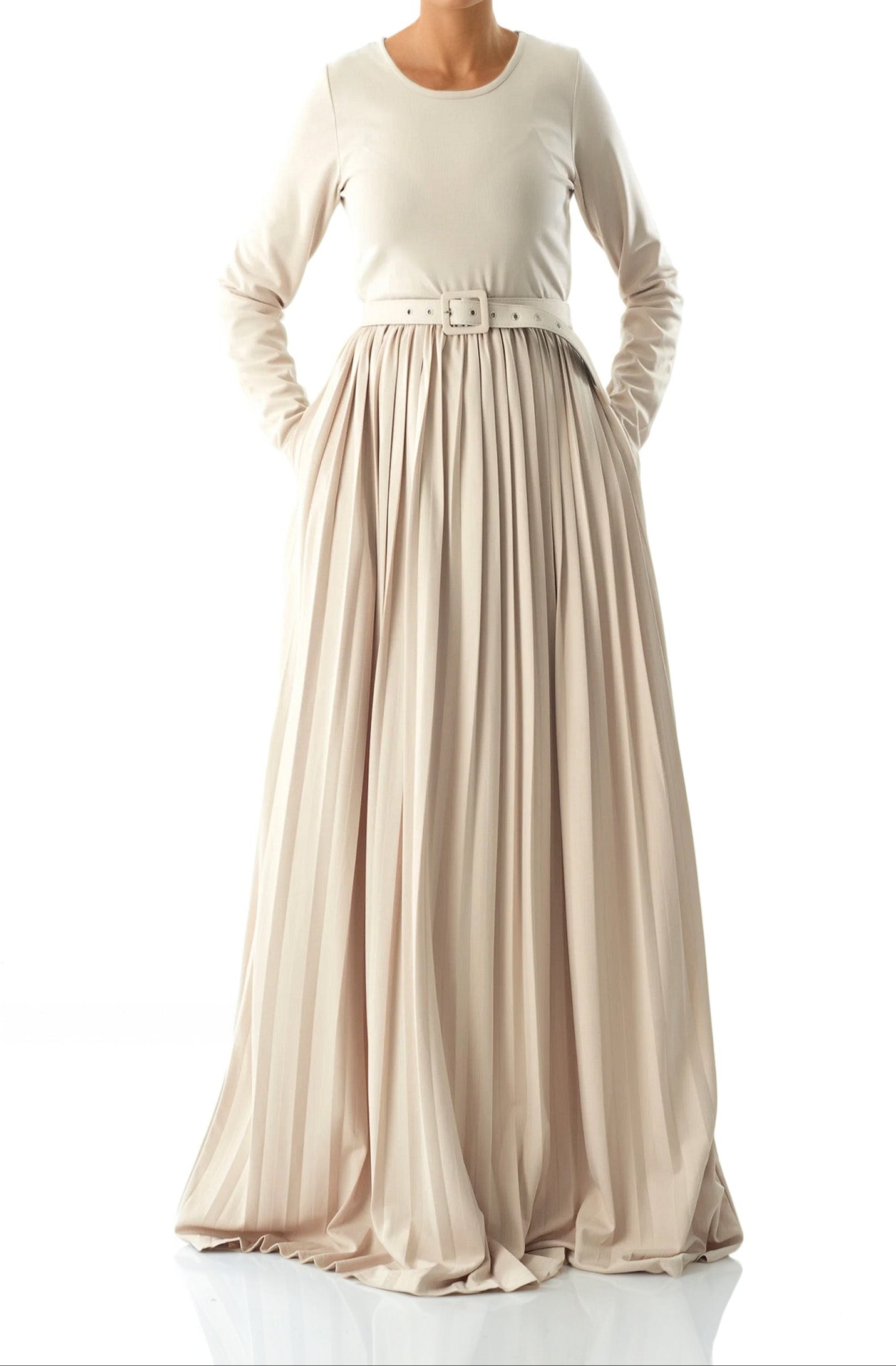 Elise Cream Pleated Ponte Maxi Dress
