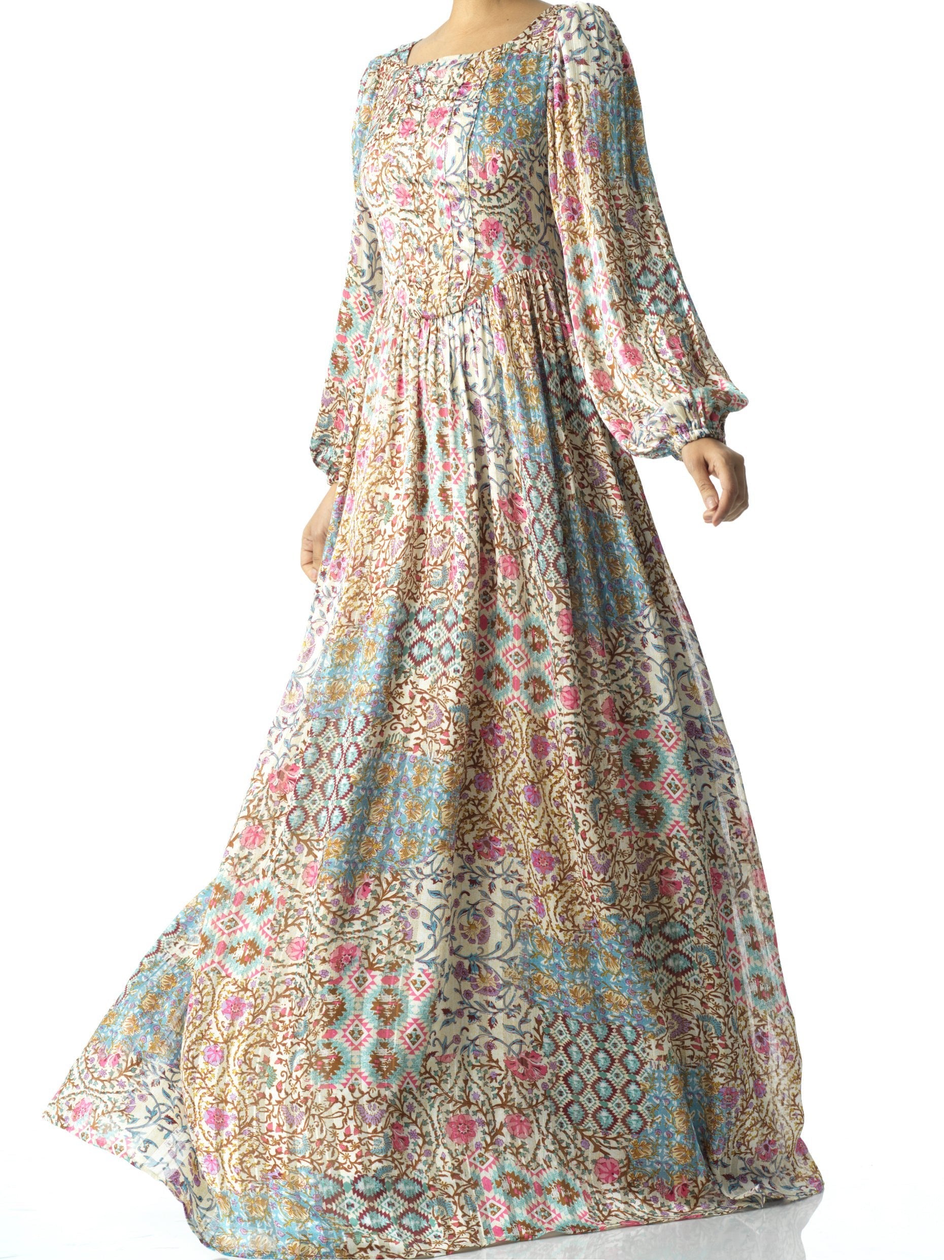 Harlem Cream Floral Corset Maxi Dress