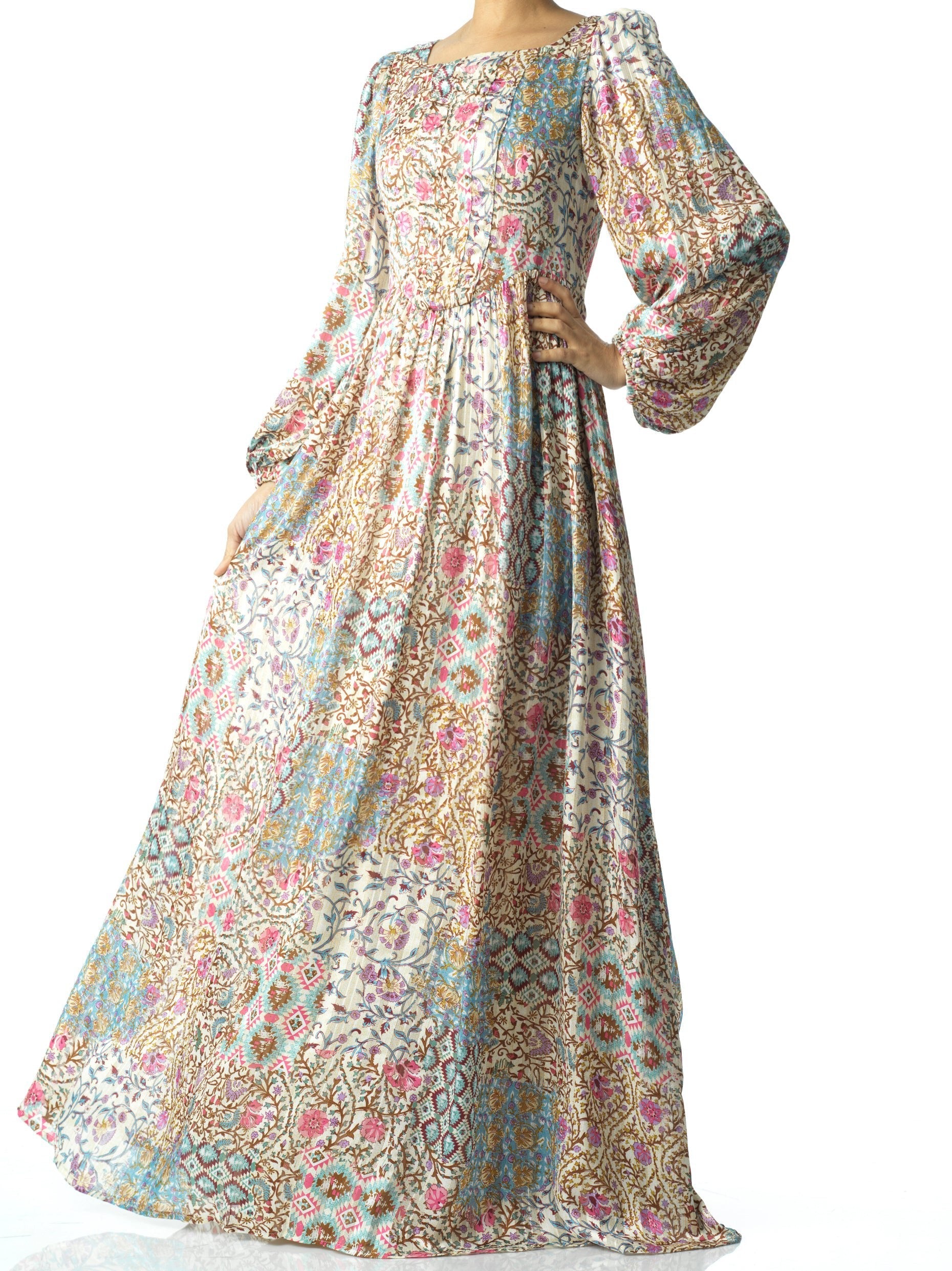 Harlem Cream Floral Corset Maxi Dress