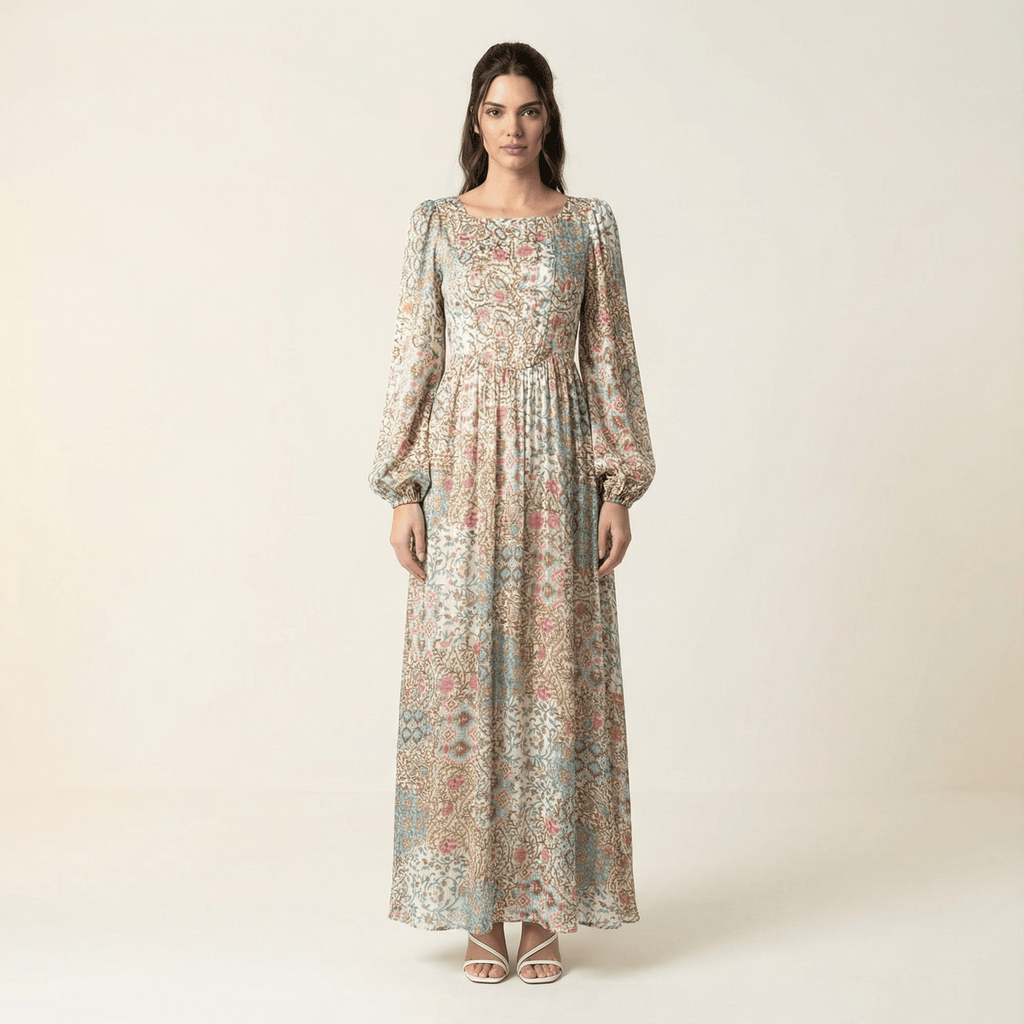 Harlem Cream Floral Corset Maxi Dress