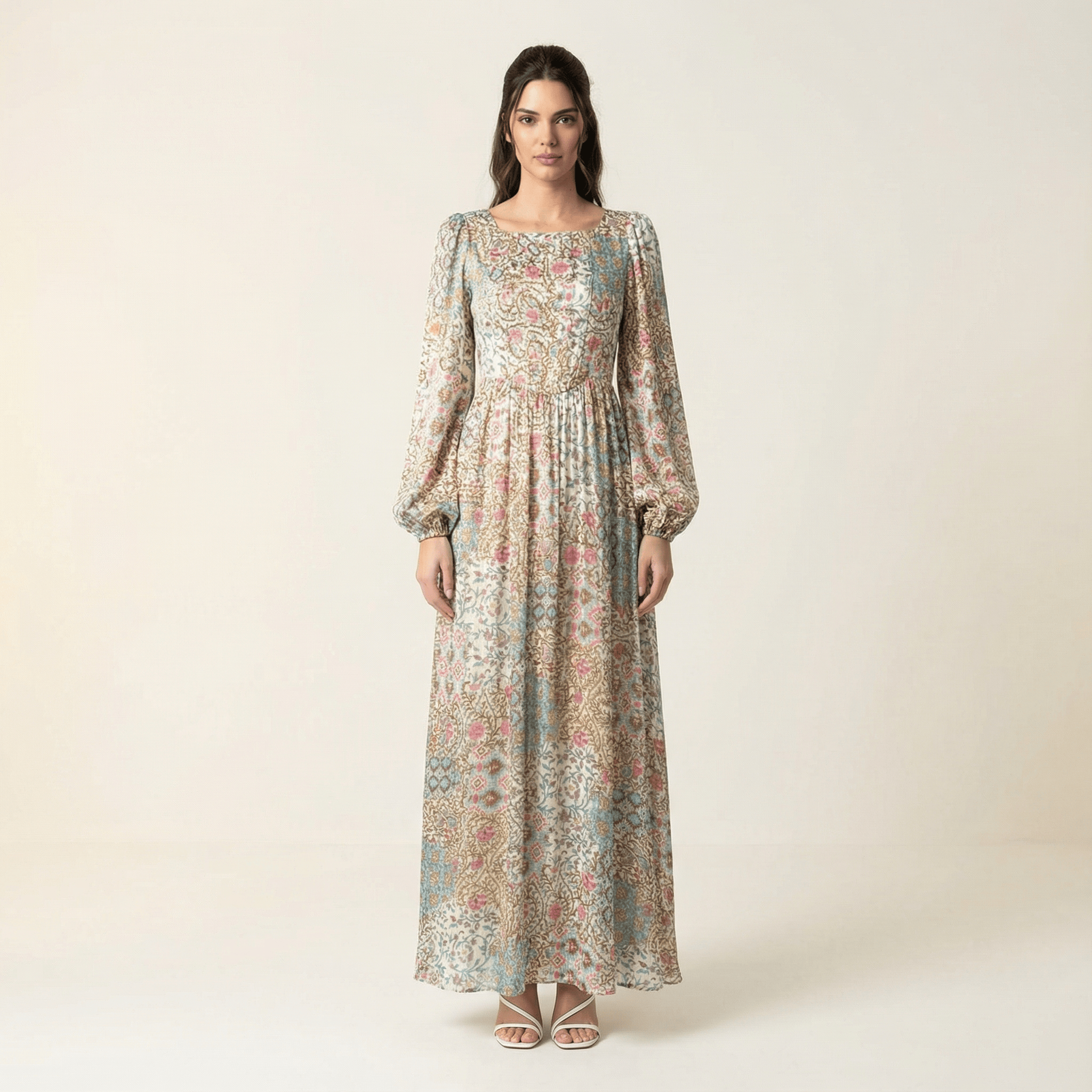 Harlem Cream Floral Corset Maxi Dress