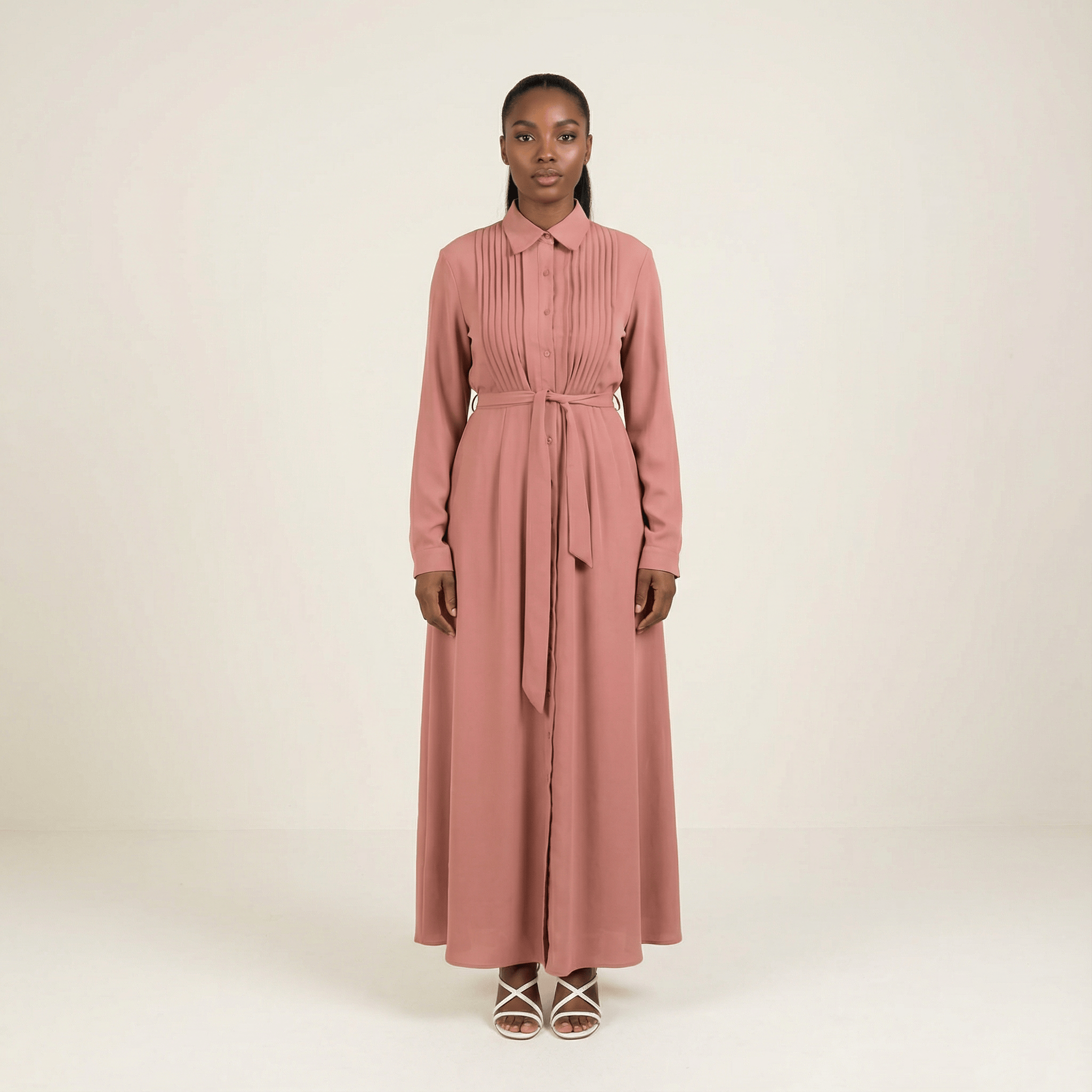 Maisie Darksalmon Crepe Button-Down Maxi Dress