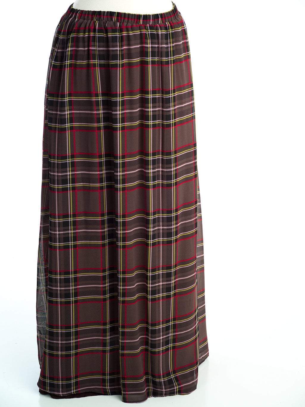 Everly Chocolate Waffle-Plaid Chiffon Maxi Skirt